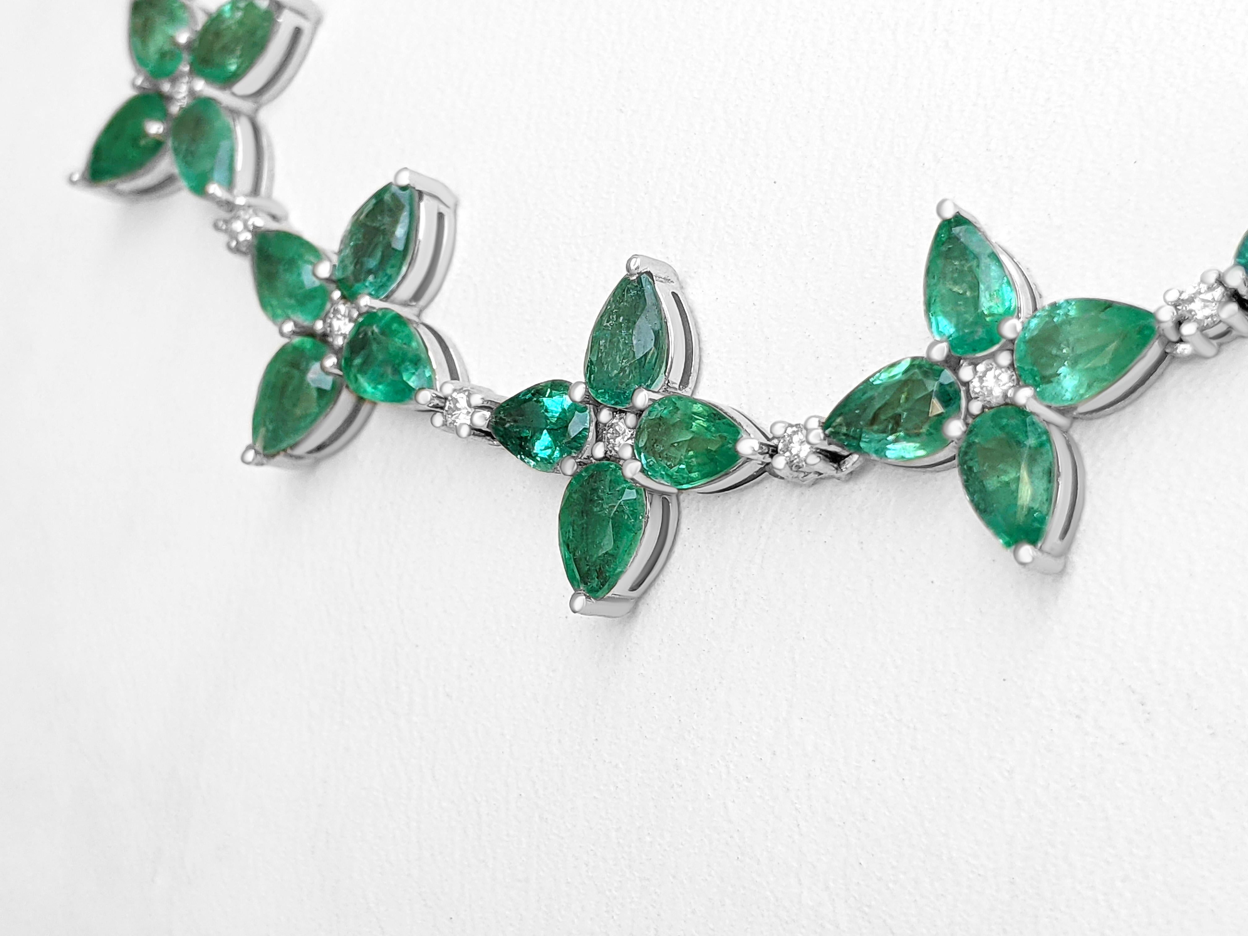 Pear Cut 28.55cttw Pear Emeralds & 1.01 Carat Diamonds, 14k White Gold Necklace