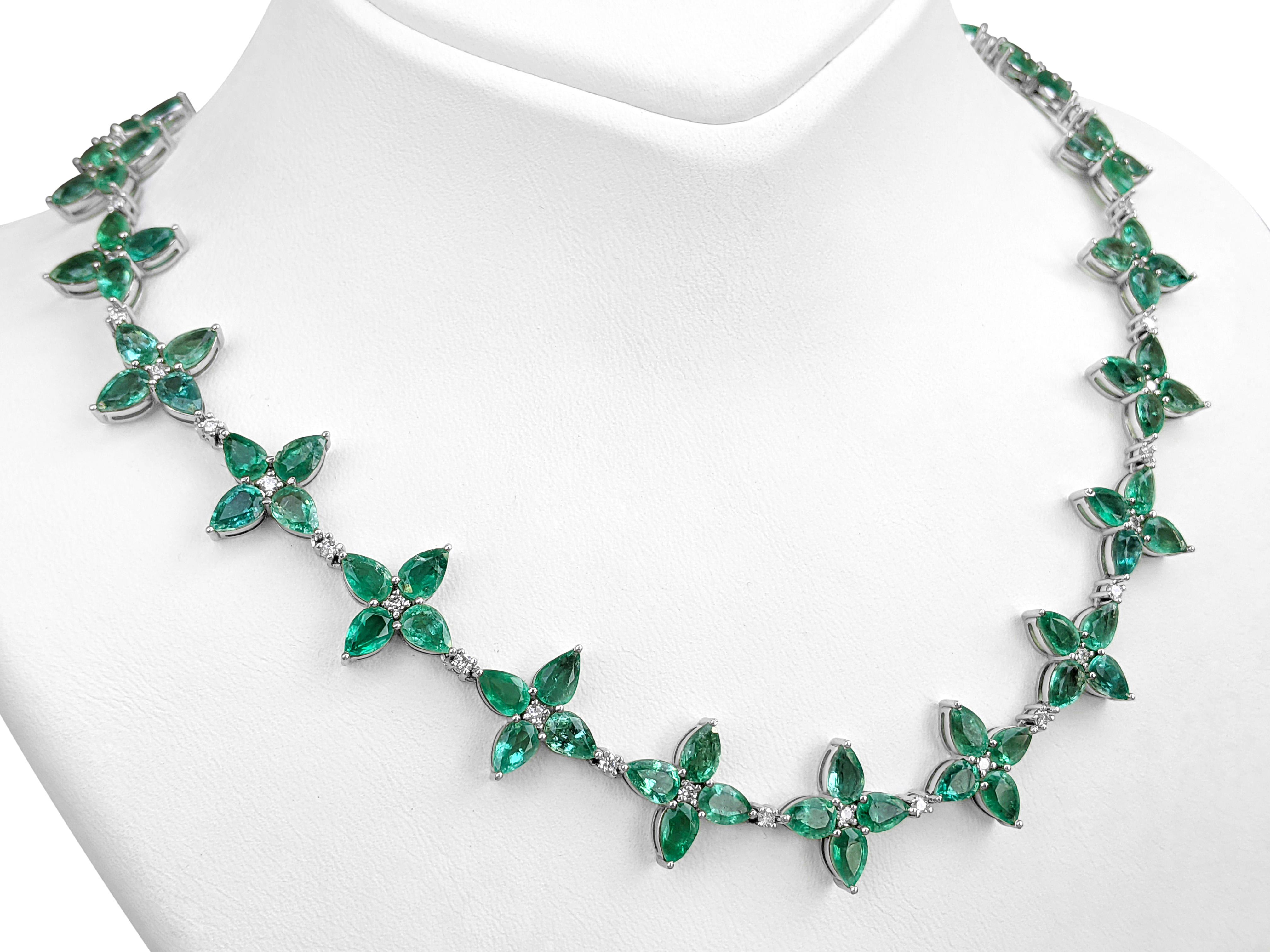 Women's 28.55cttw Pear Emeralds & 1.01 Carat Diamonds, 14k White Gold Necklace