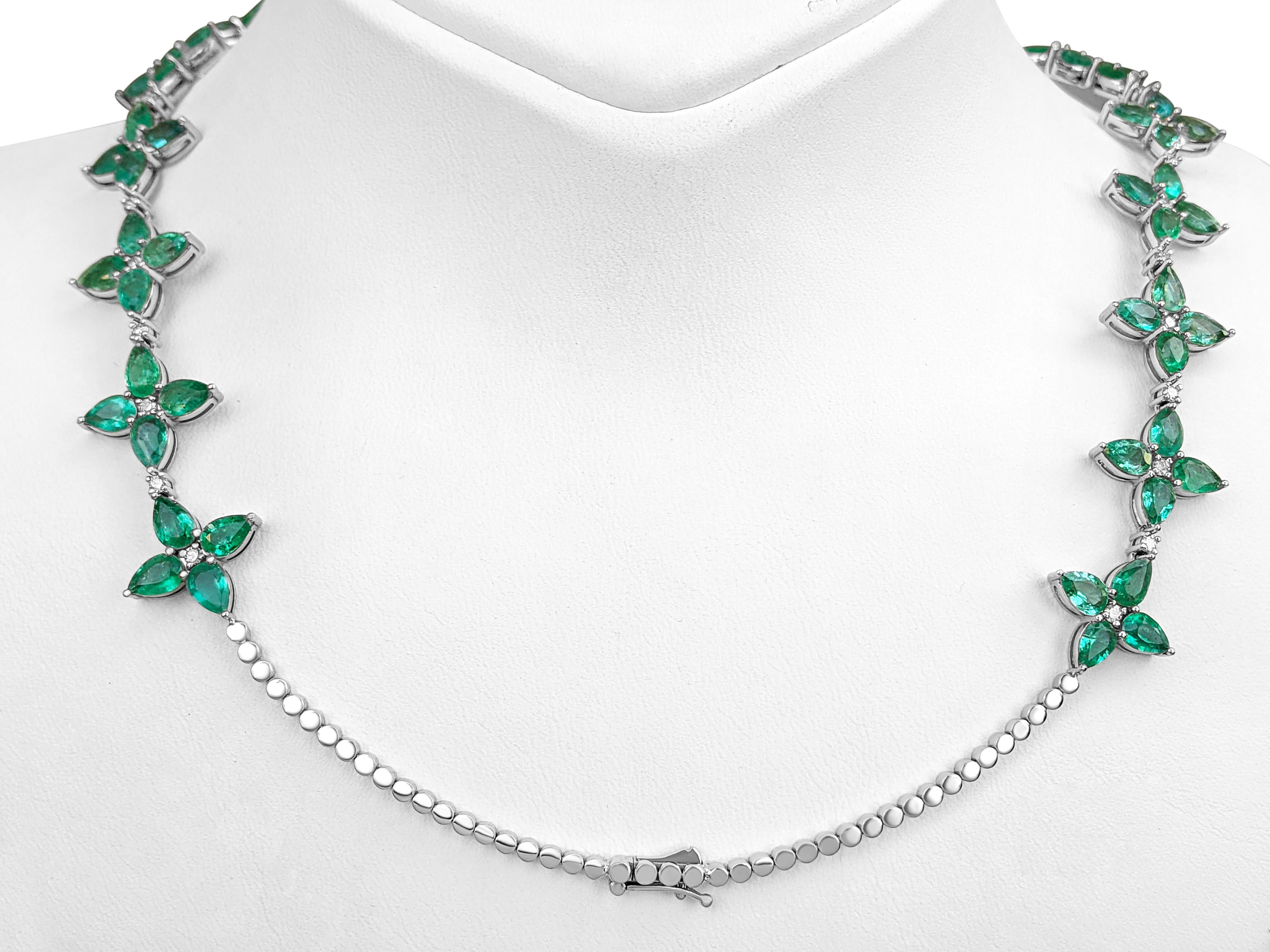 28.55cttw Pear Emeralds & 1.01 Carat Diamonds, 14k White Gold Necklace 1