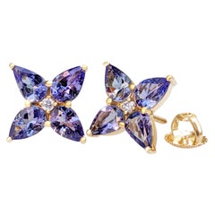 NO RESERVE! 2.85Ct Tanzanite and 0.04Ct Diamonds 14K Yellow Gold Earrings