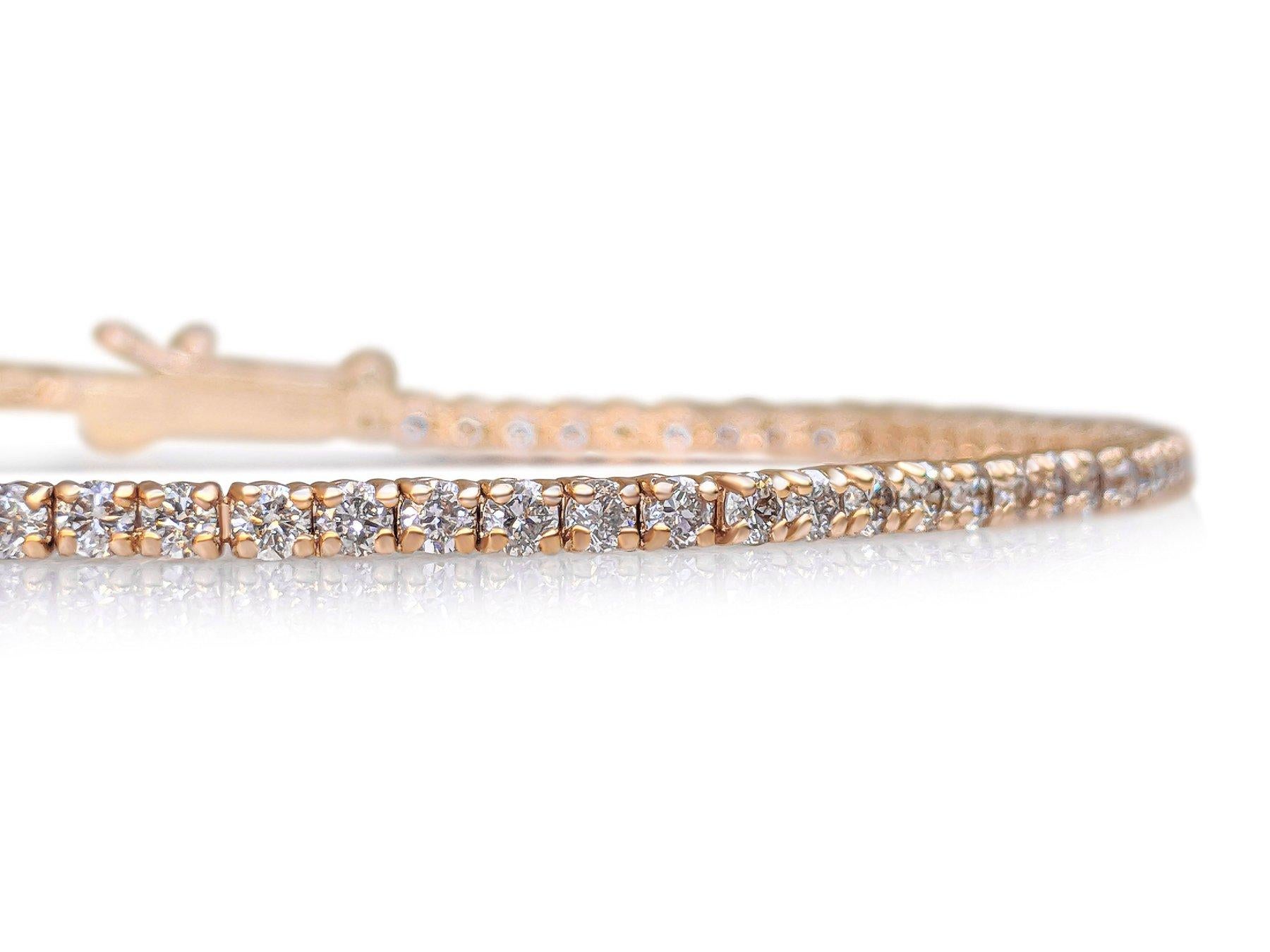 NESSUNA RISERVA!  -  Bracciale Tennis con diamanti E-G da 2,96 carati in oro rosa 14K In condizioni Nuovo in vendita a Ramat Gan, IL