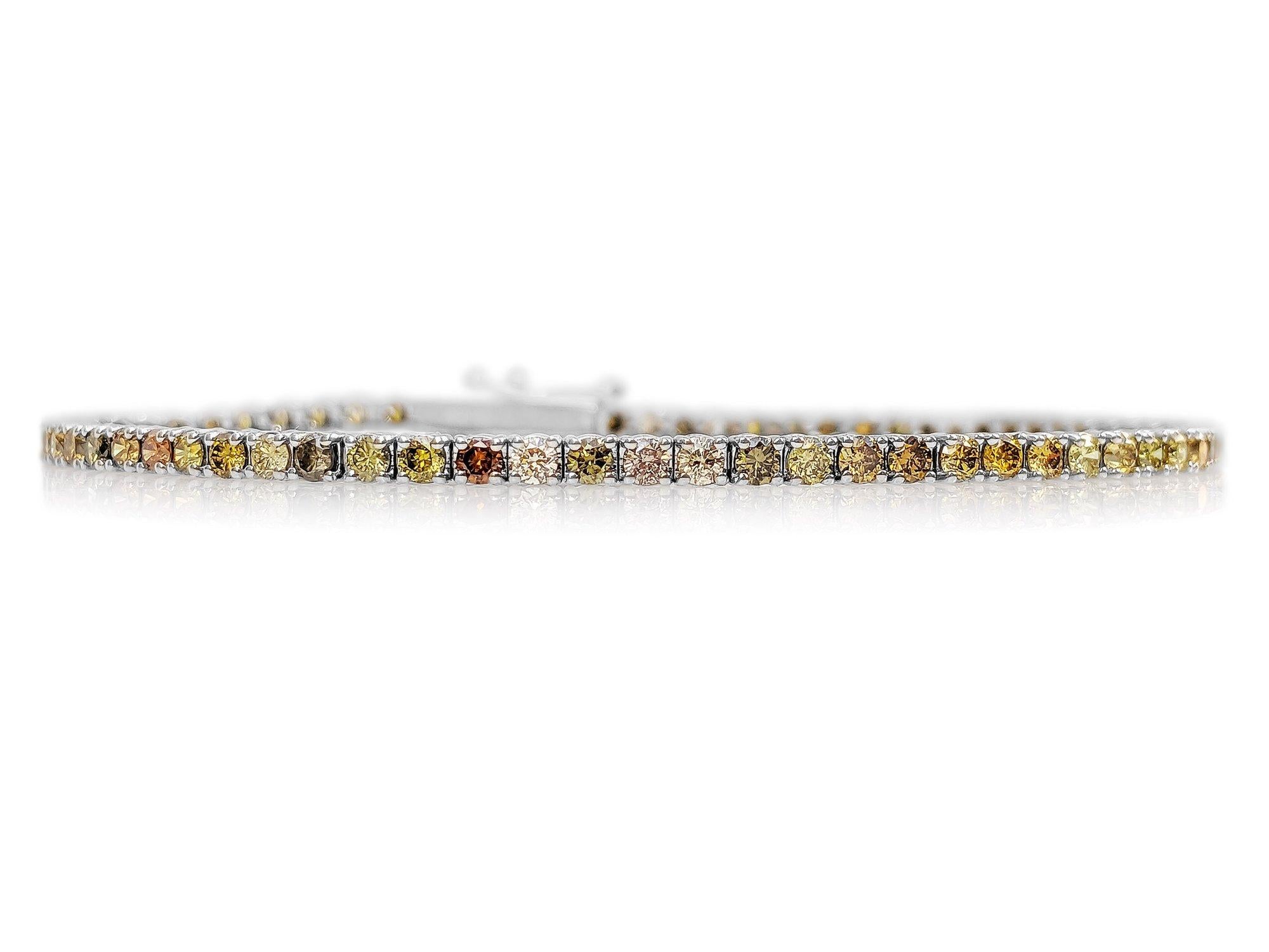 KEINE RESERVE!  2,98 Karat Fancy Color Diamant-Tennis - 14K Weißgold - Armband (Rundschliff)