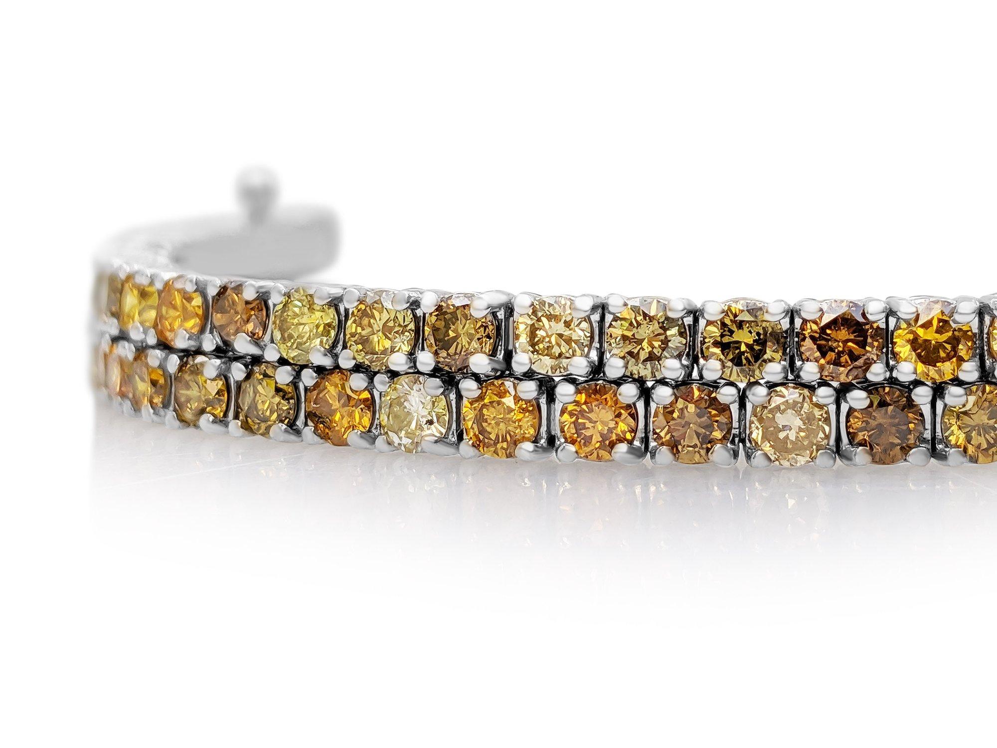 NO RESERVE!  2.98 Carat Fancy Color Diamond Tennis - 14K White gold - Bracelet 1