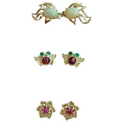No reserve!!! 3 pair of earrings studs:  Fish, crab and flower