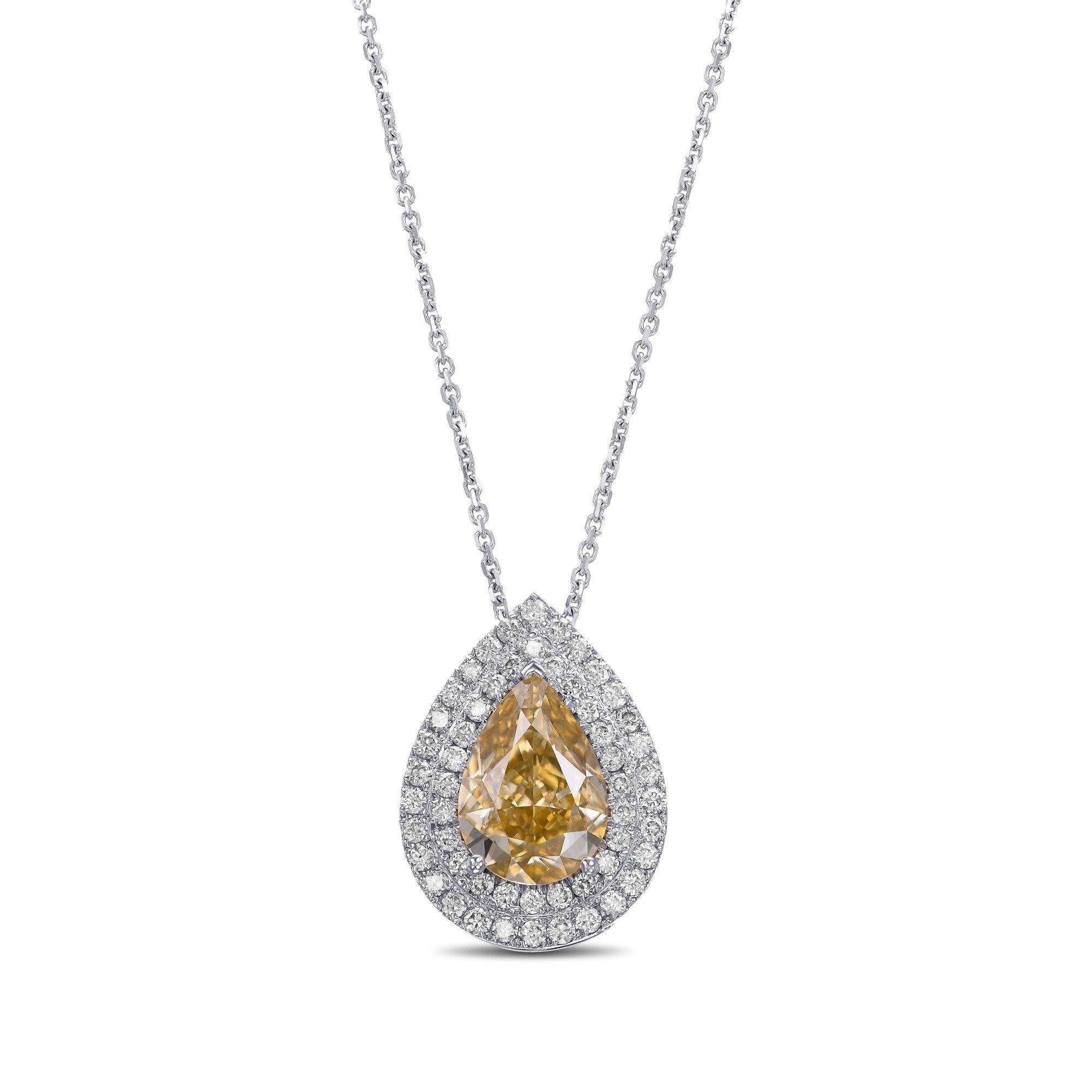 Art Deco NO RESERVE!  -  3.01cttw Fancy Pear Diamonds Halo - 18K White Gold Pendant 