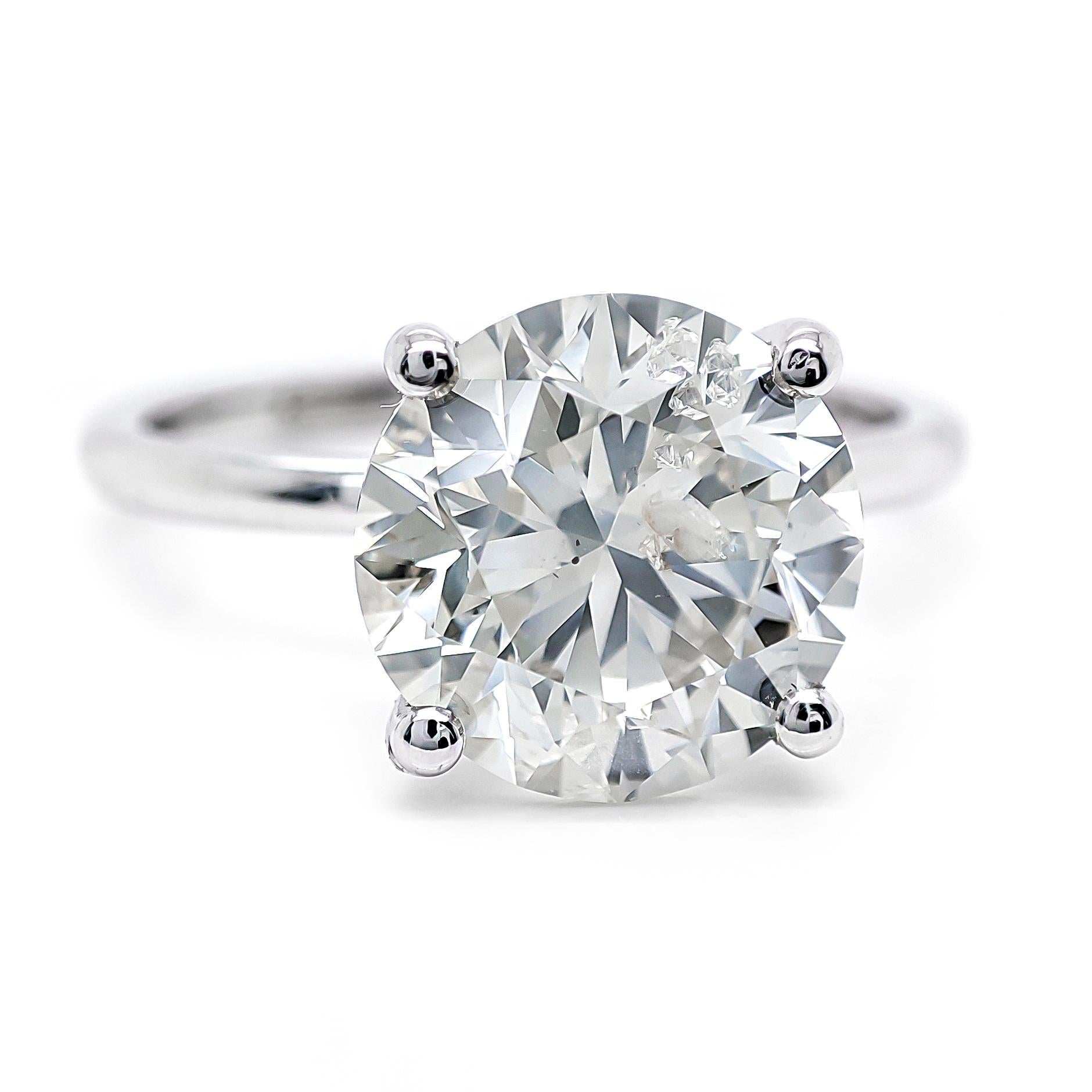 Art Deco 3.07 Carat Round Diamond Engagement Solitaire Ring 14k White Gold