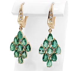 $1 No Reserve! - 3.12cttw Emerald & 0.10cttw Diamonds, 14k Yellow Gold Earrings