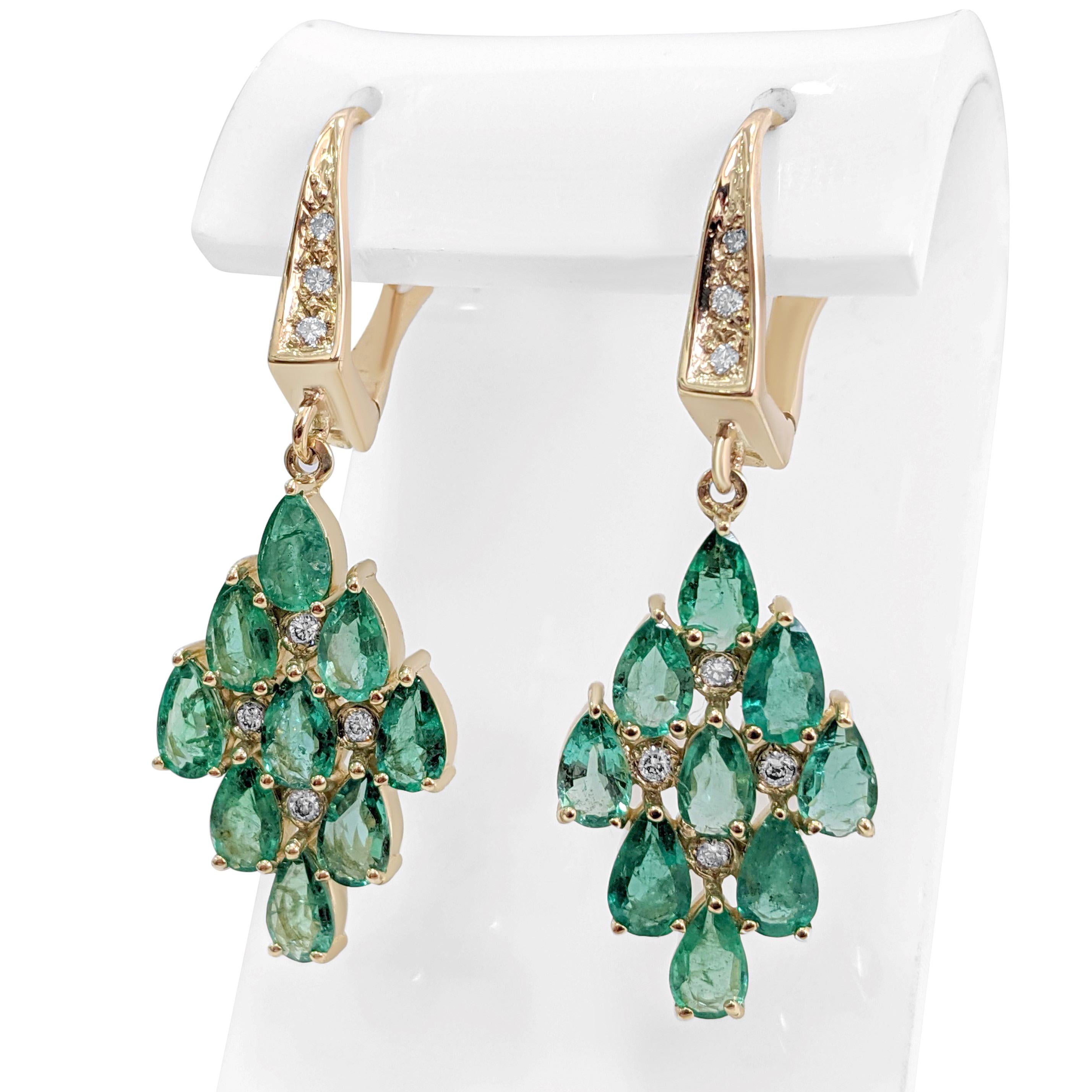 $1 No Reserve! - 3.12cttw Emerald & 0.10cttw Diamonds, 14k Yellow Gold Earrings 1