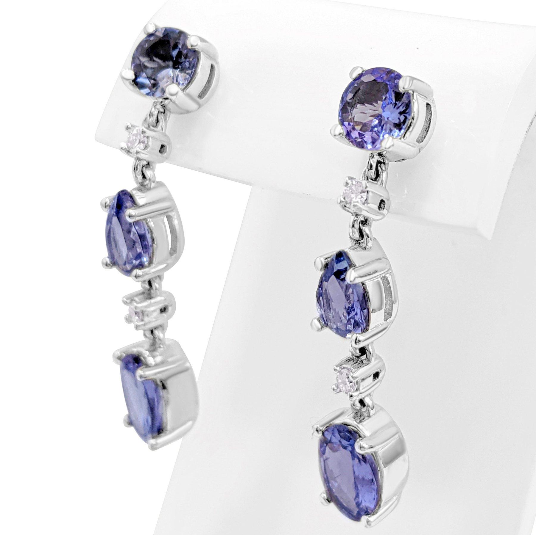 $1 NO RESERVE! 3.18 Carat Tanzanite & 0.15 Ct Diamonds - 14k White gold Earrings In New Condition In Ramat Gan, IL