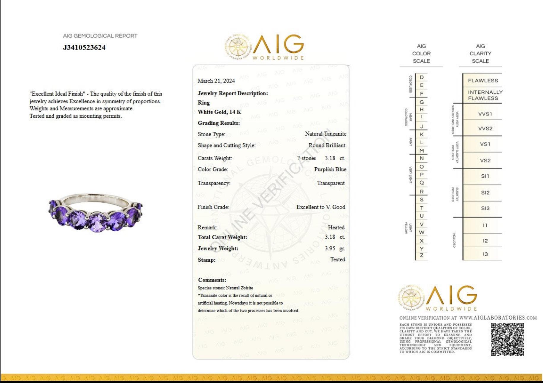 NO RESERVE! 3.18 Carat Tanzanite 7 Stone Eternity Band 14kt White gold - Ring In New Condition In Ramat Gan, IL