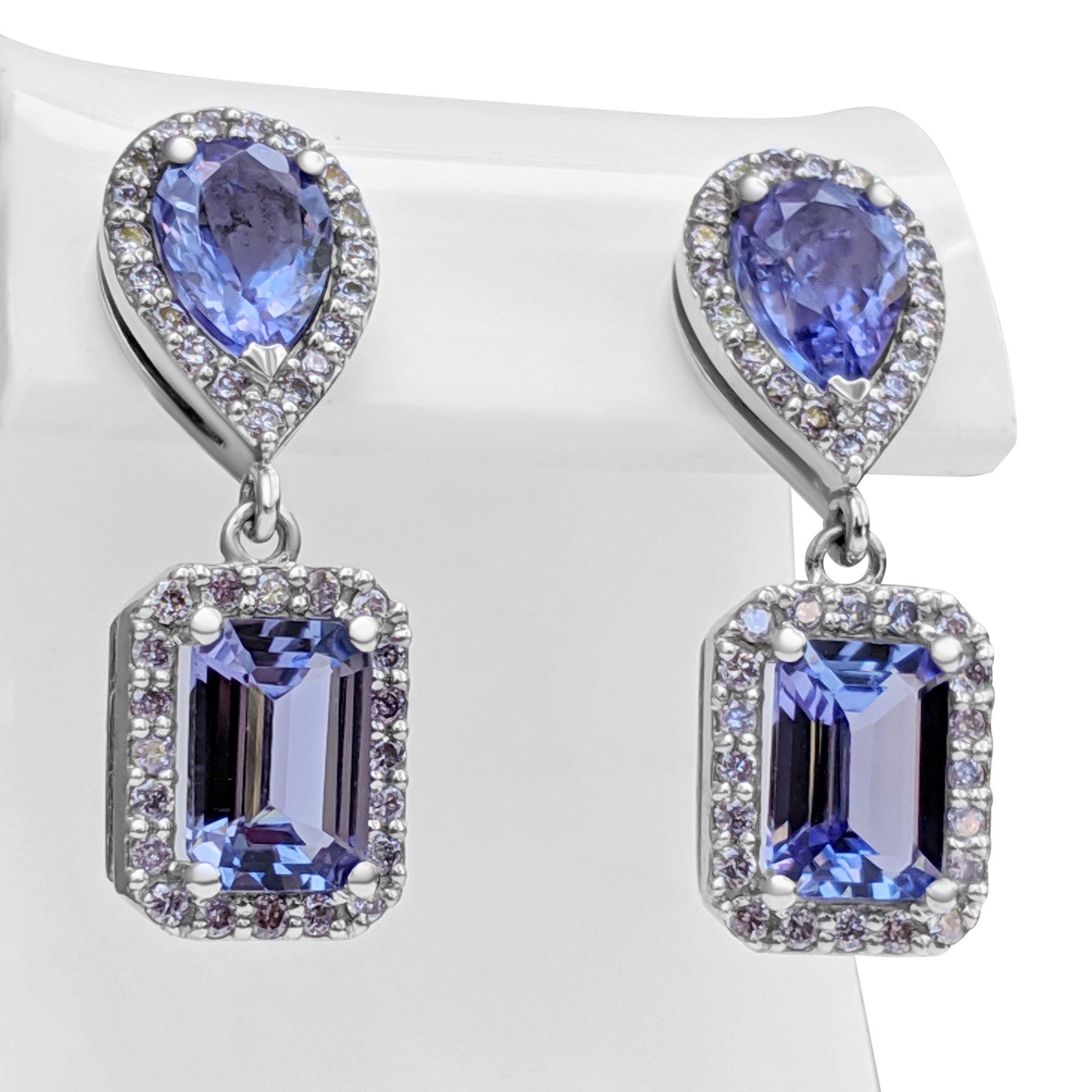 Art Deco NO RESERVE! 3.37Ct Tanzanite and 0.50Ct Diamonds 14K White Gold Earrings For Sale