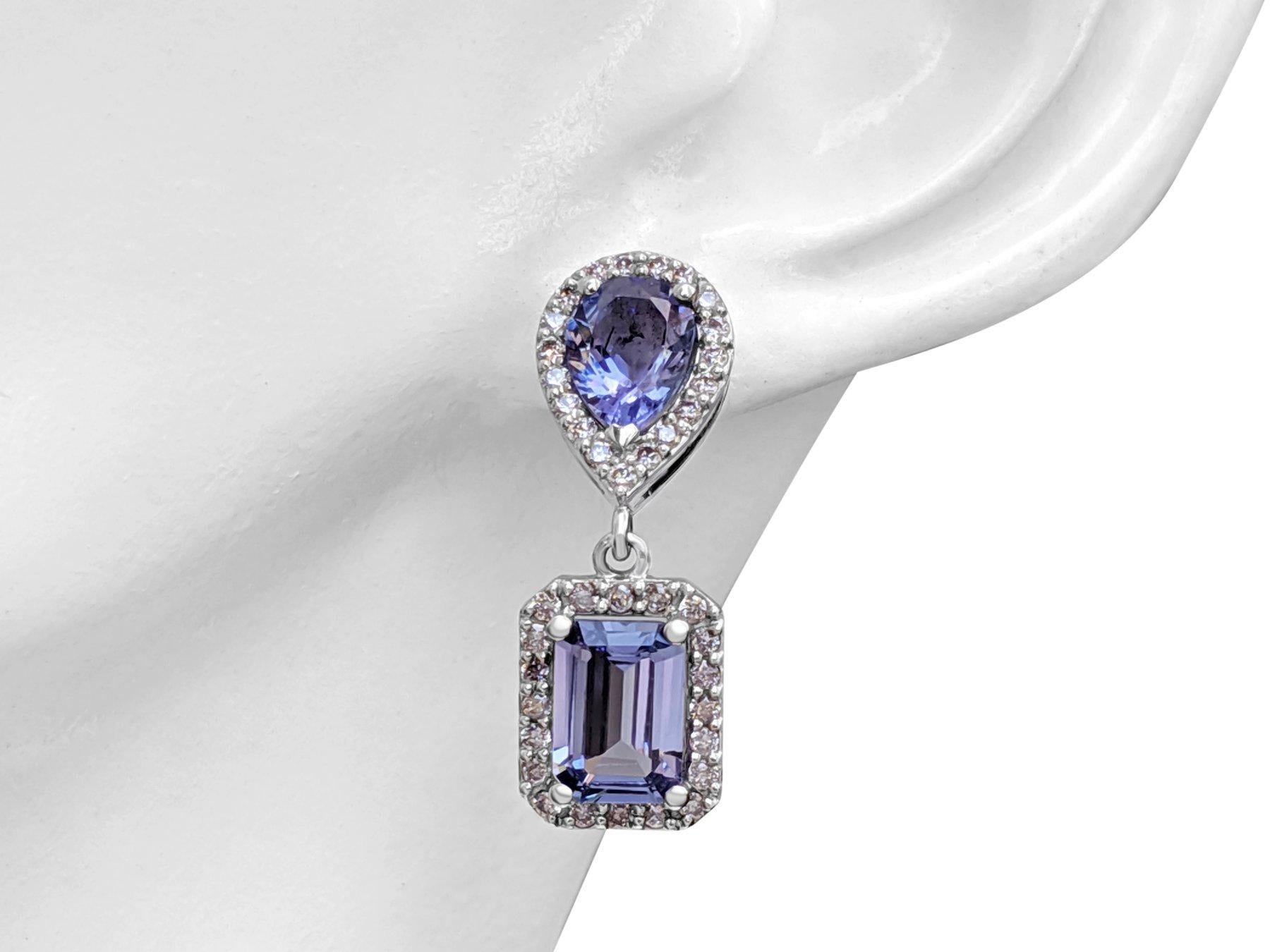 NO RESERVE! 3.37Ct Tanzanite and 0.50Ct Diamonds 14K White Gold Earrings In New Condition For Sale In Ramat Gan, IL