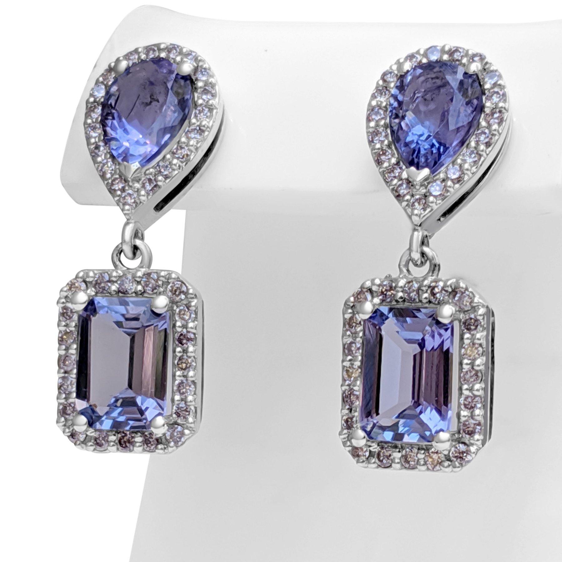 Women's NO RESERVE! 3.37Ct Tanzanite and 0.50Ct Diamonds 14K White Gold Earrings For Sale