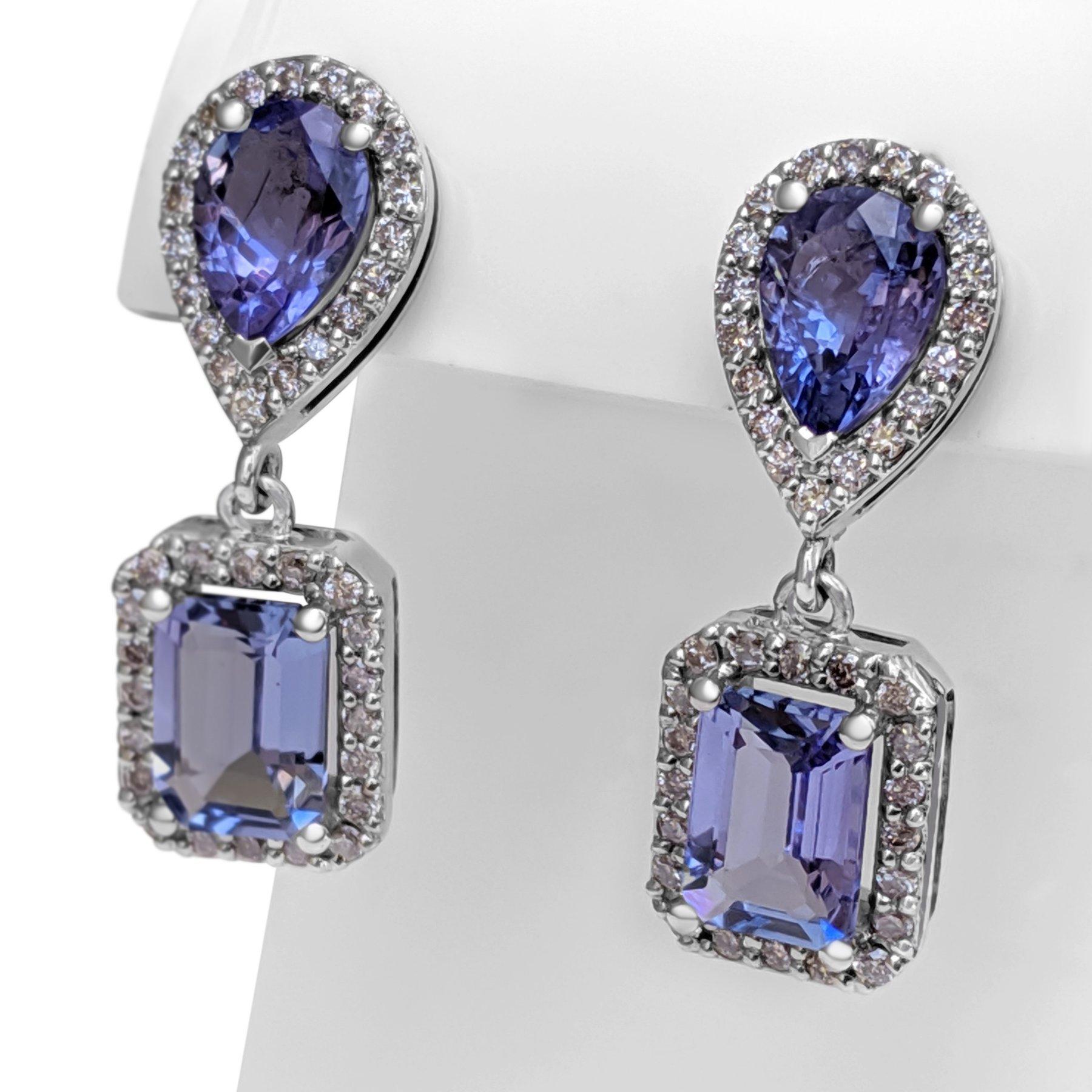 NO RESERVE! 3.37Ct Tanzanite and 0.50Ct Diamonds 14K White Gold Earrings For Sale 1