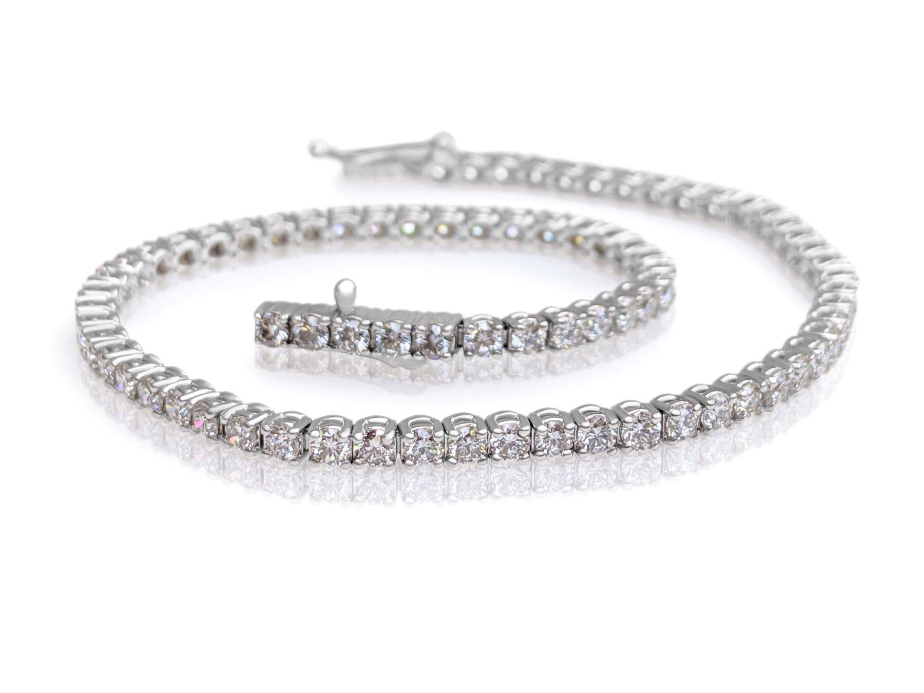 Art déco Bracelet tennis en or blanc 14 carats avec diamants de 3,45 carats en vente