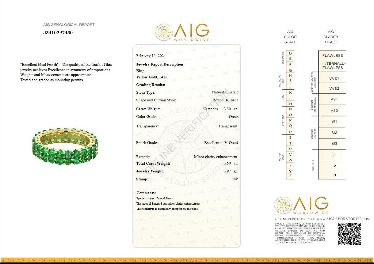 Art Deco NO RESERVE! 3.50 Carat Emerald Double Eternity Band - 14kt Yellow gold - Ring