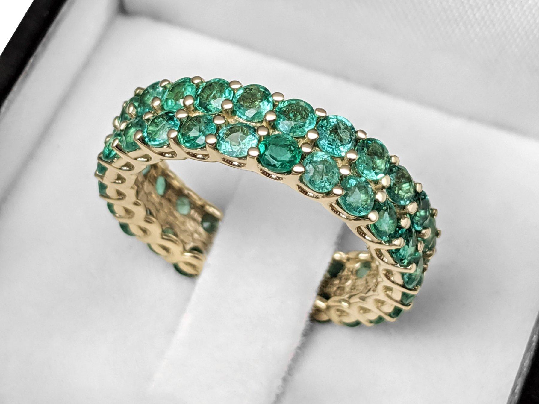 Round Cut NO RESERVE! 3.50 Carat Emerald Double Eternity Band - 14kt Yellow gold - Ring