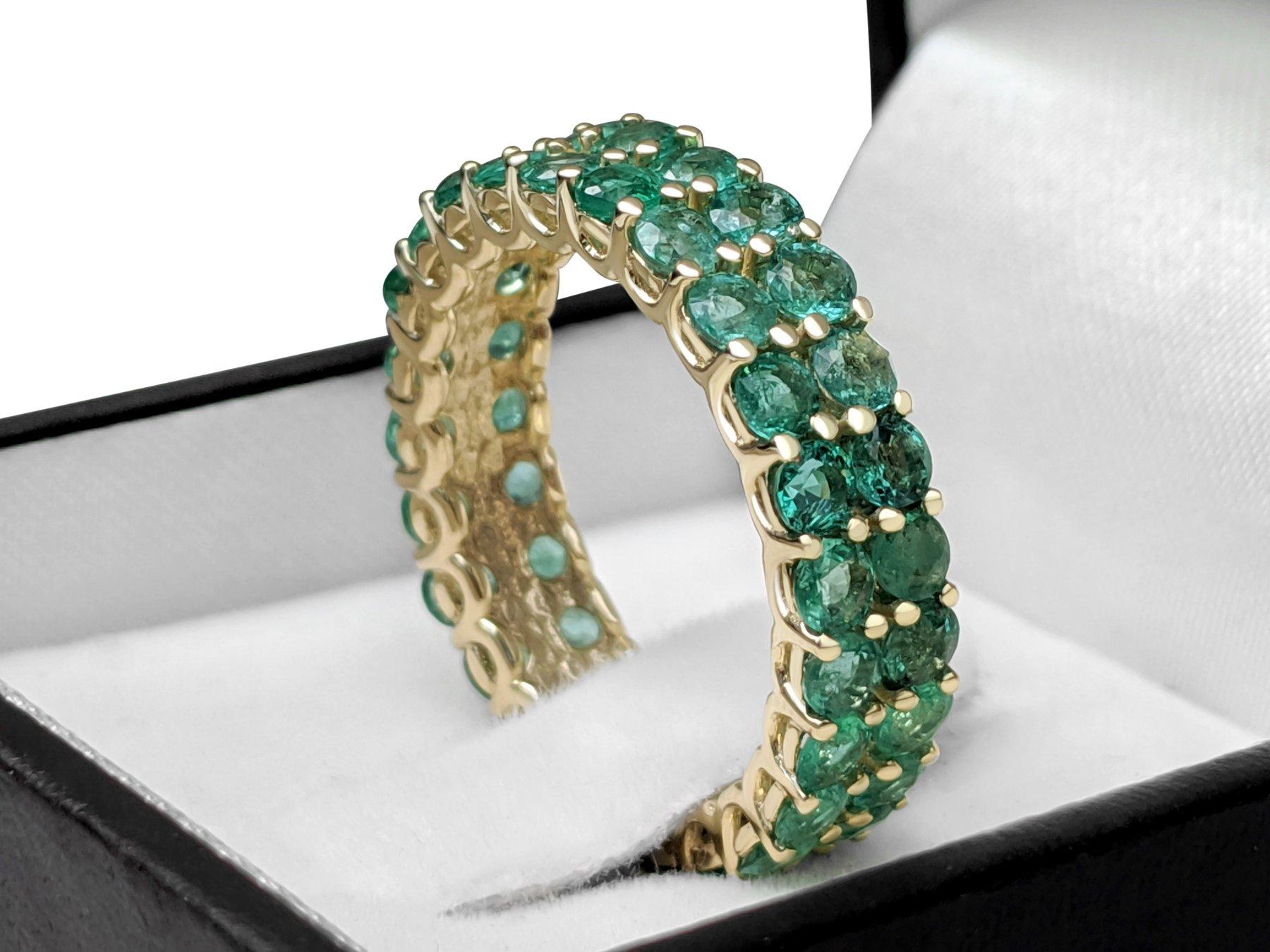 NO RESERVE! 3.50 Carat Emerald Double Eternity Band - 14kt Yellow gold - Ring 1