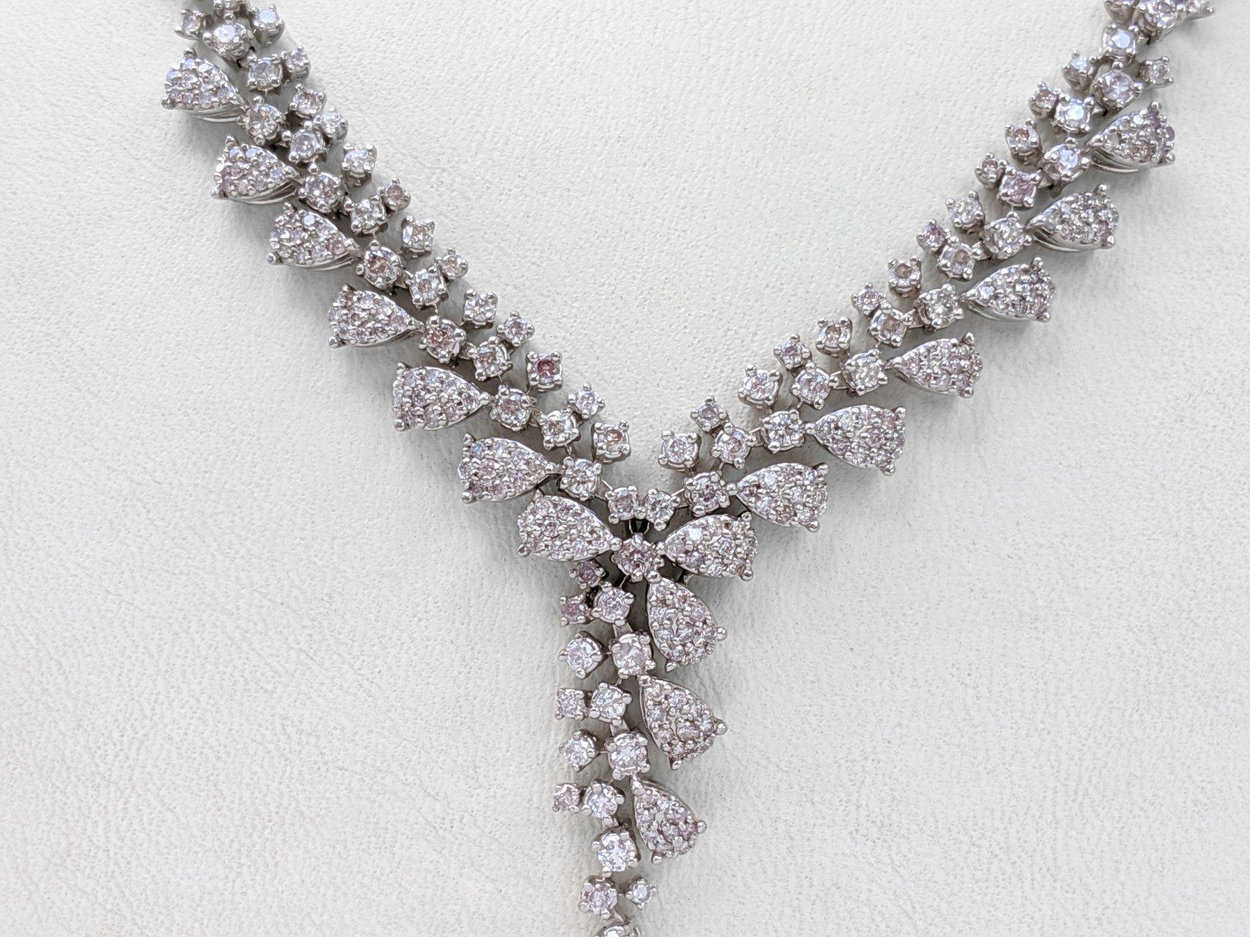 Art Deco NO RESERVE!  -  3.51 Carat Fancy Pink Diamonds 14K White Gold Necklace For Sale
