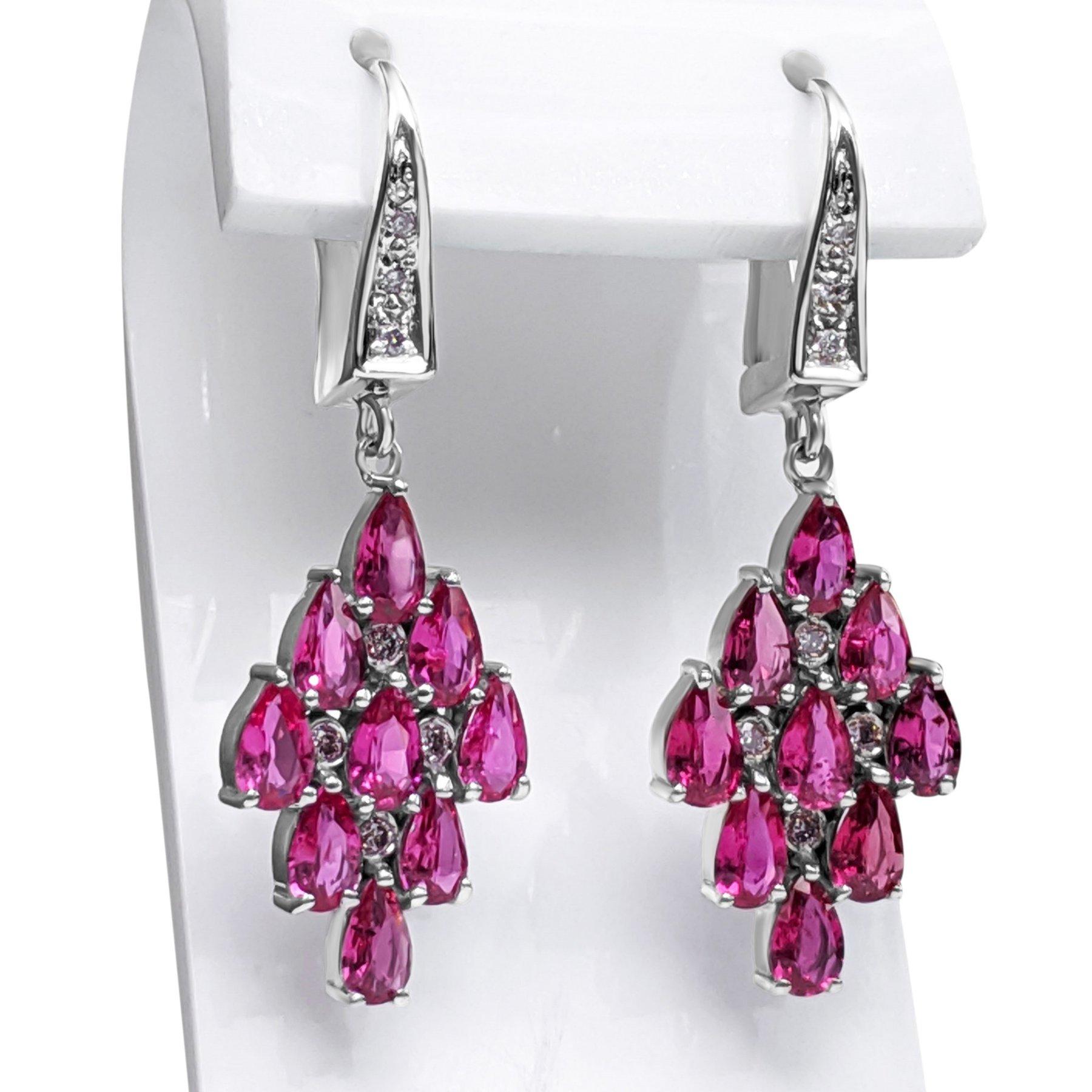 Art Deco $1 NO RESERVE! 3.57Ct NO HEAT Ruby & 0.15Ct Fancy Pink 14kt White Gold Earrings