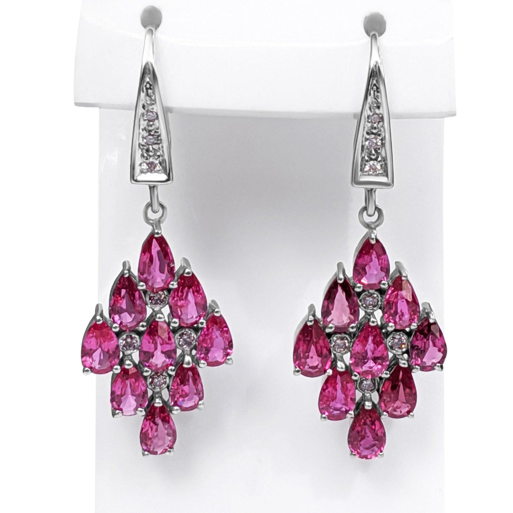 $1 NO RESERVE! 3.57Ct NO HEAT Ruby & 0.15Ct Fancy Pink 14kt White Gold Earrings In New Condition For Sale In Ramat Gan, IL