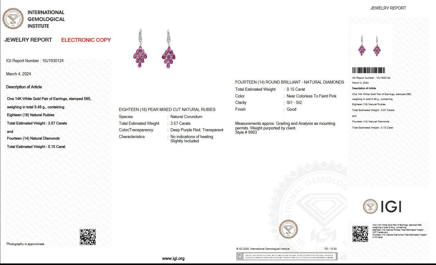 Women's $1 NO RESERVE! 3.57Ct NO HEAT Ruby & 0.15Ct Fancy Pink 14kt White Gold Earrings For Sale