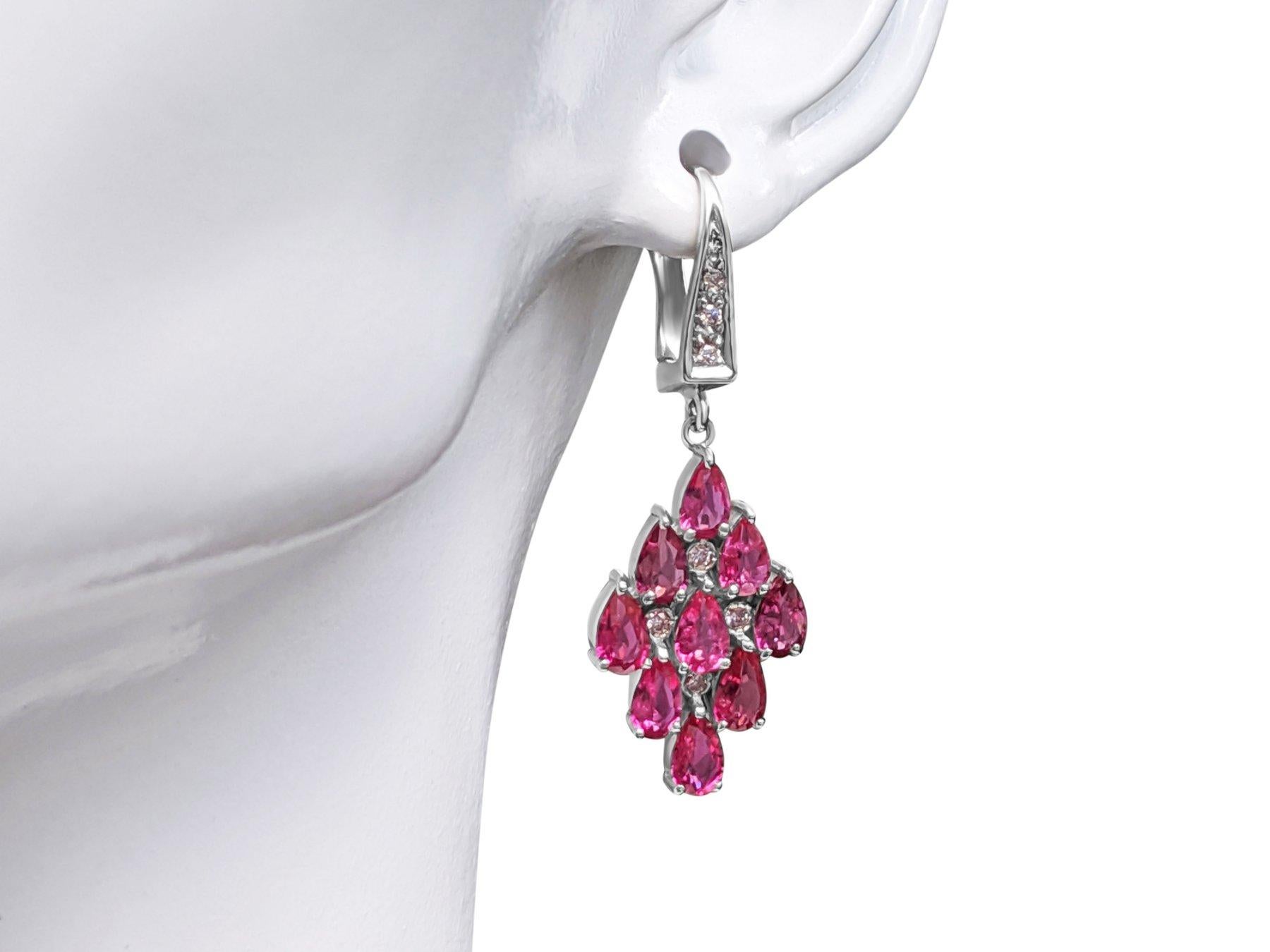 $1 NO RESERVE! 3.57Ct NO HEAT Ruby & 0.15Ct Fancy Pink 14kt White Gold Earrings For Sale 1