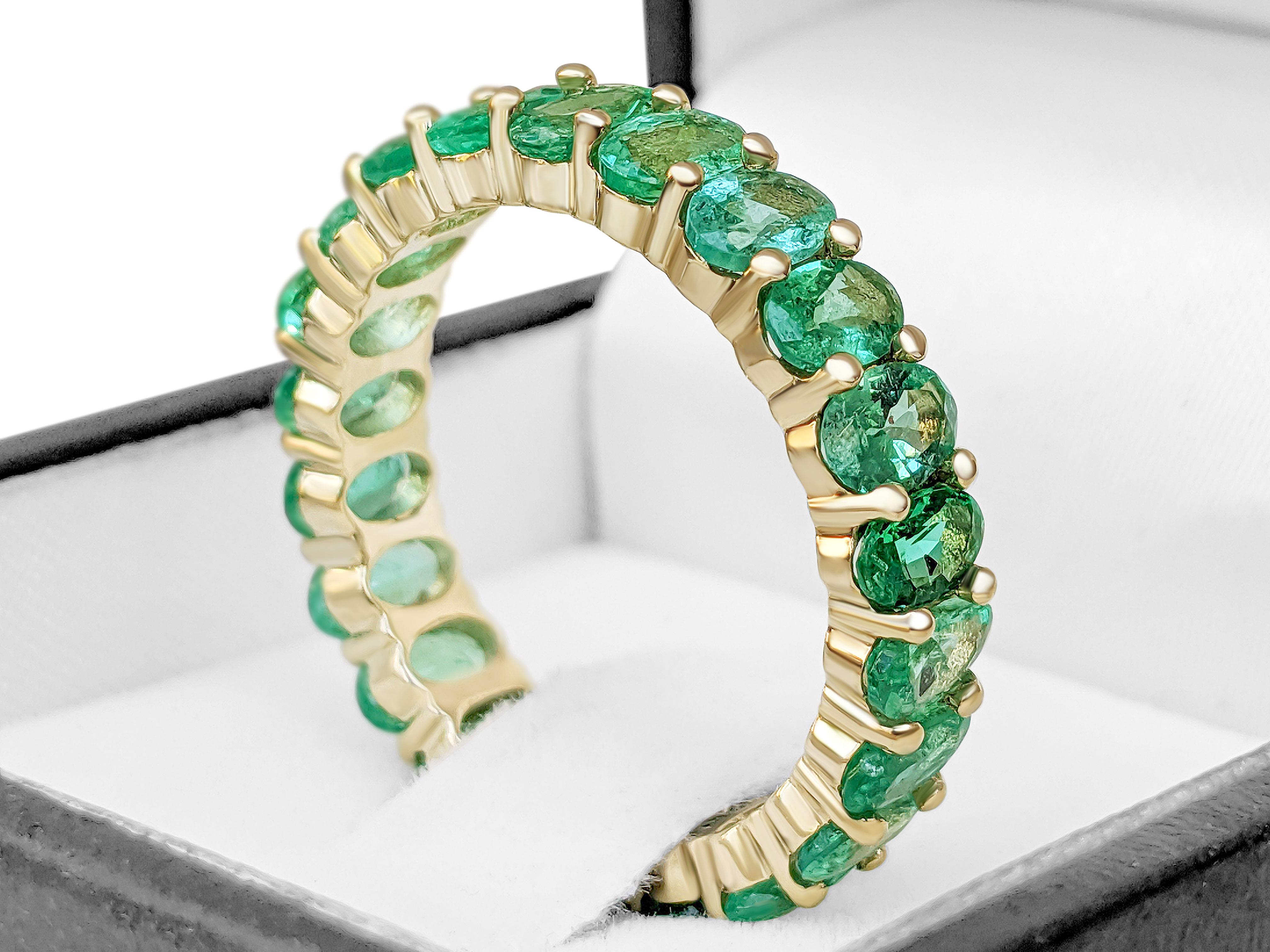Art Deco NO RESERVE!  3.60 cttw Natural Emeralds Eternity Band - 14k Yellow Gold