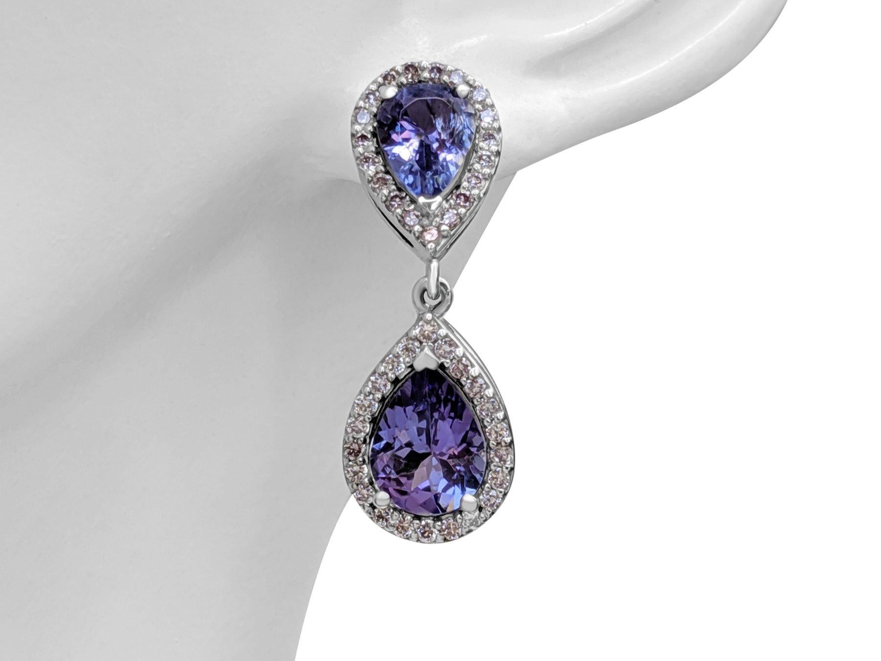 Art Deco NO RESERVE! 3.61Ct Tanzanite and 0.50Ct Diamonds 14K White Gold Earrings