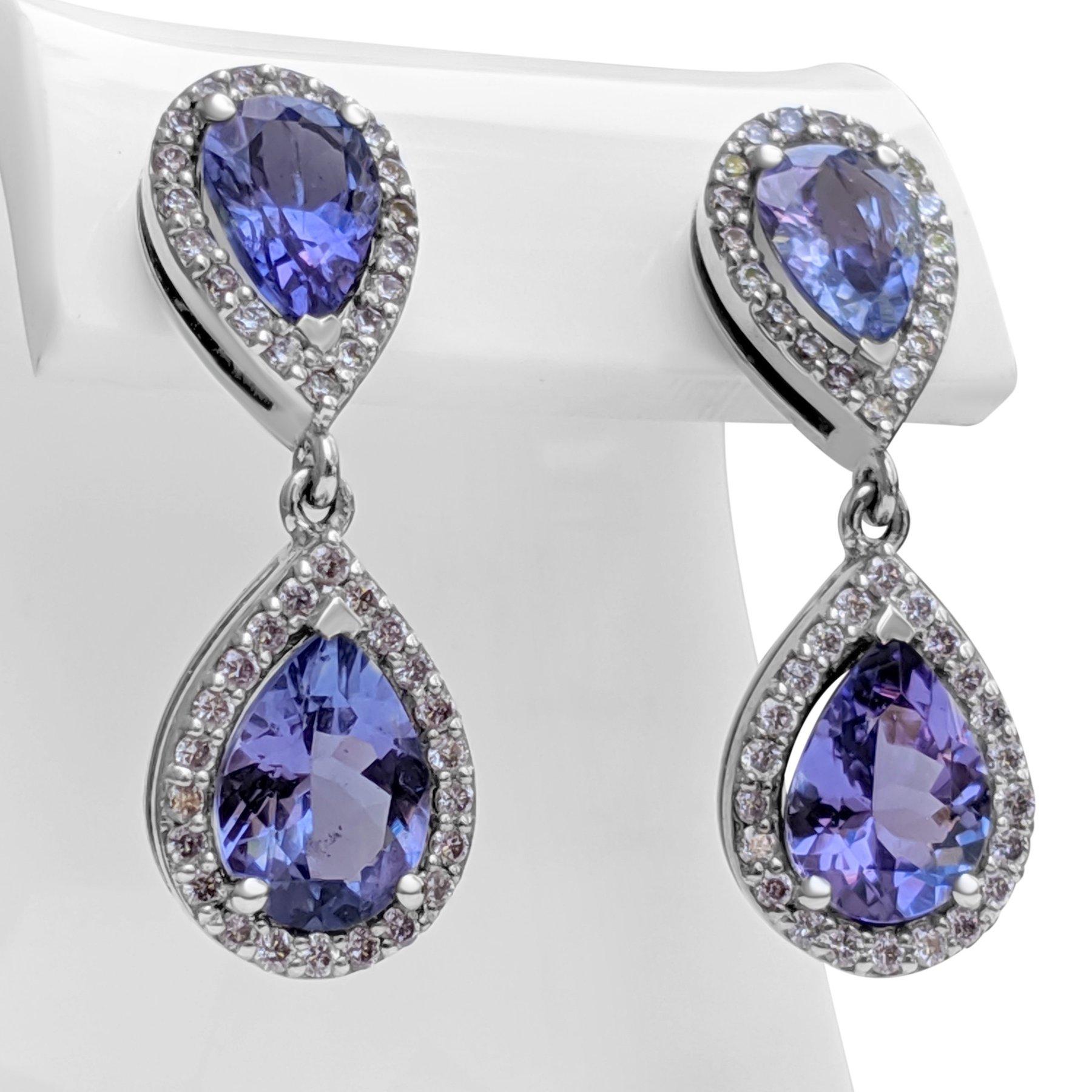 Women's NO RESERVE! 3.61Ct Tanzanite and 0.50Ct Diamonds 14K White Gold Earrings