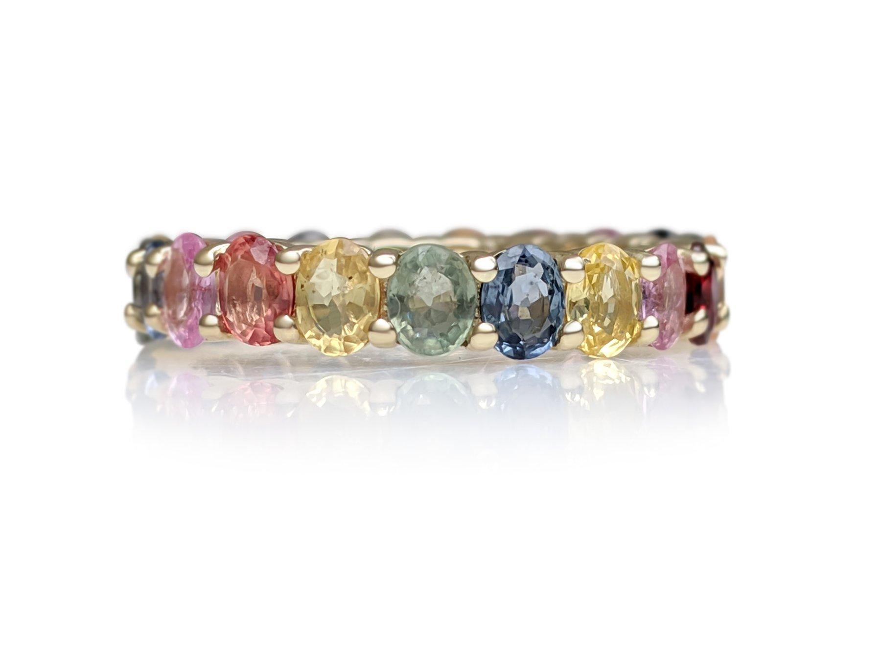 Oval Cut NO RESERVE! 3.73Ct Natural Sapphire Eternity Band - 14 kt. Yellow gold - Ring For Sale
