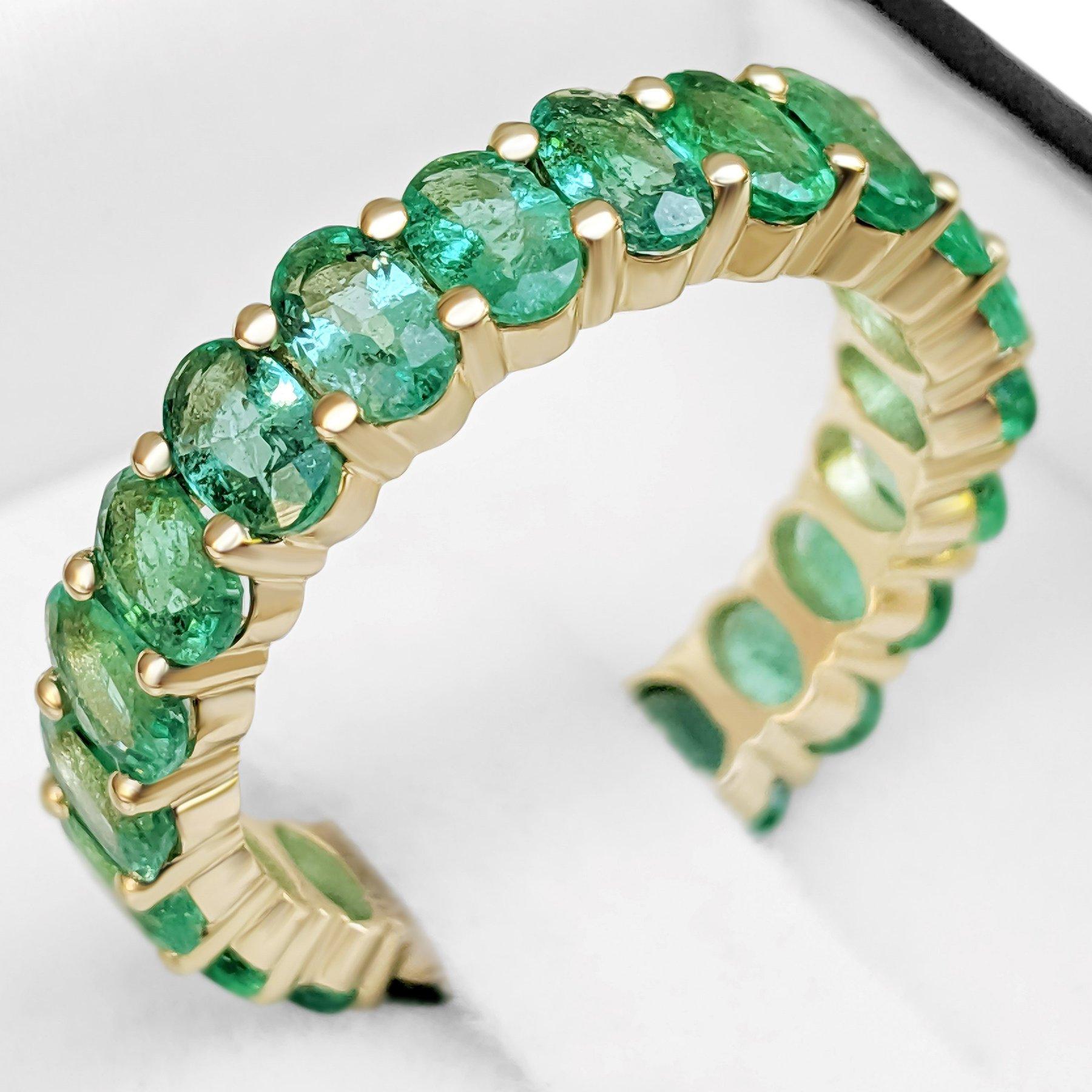 Art Deco NO RESERVE!  3.80 cttw Natural Emeralds Eternity Band - 14k Yellow Gold