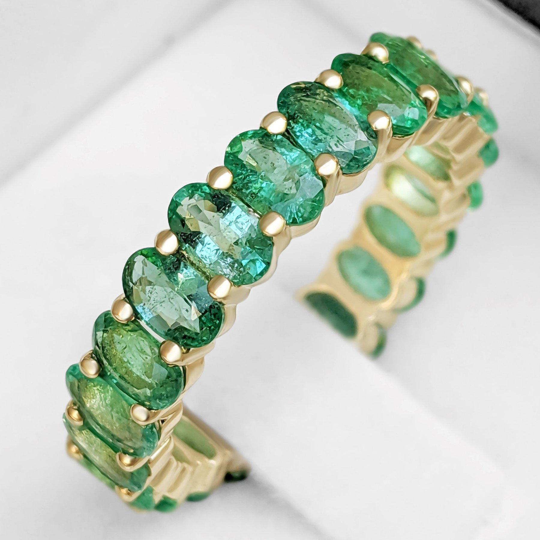 Women's NO RESERVE!  3.80 cttw Natural Emeralds Eternity Band - 14k Yellow Gold