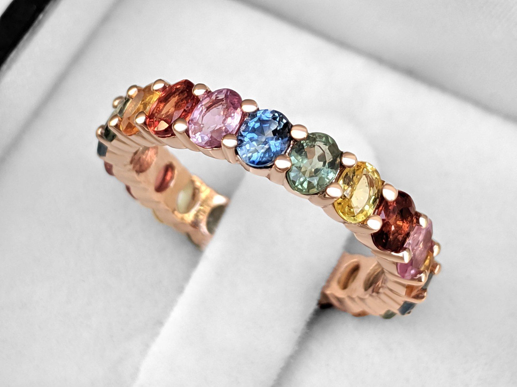 Art Deco NO RESERVE! 4.14 Carat Natural Sapphire Eternity Band - 14 kt. Pink gold - Ring
