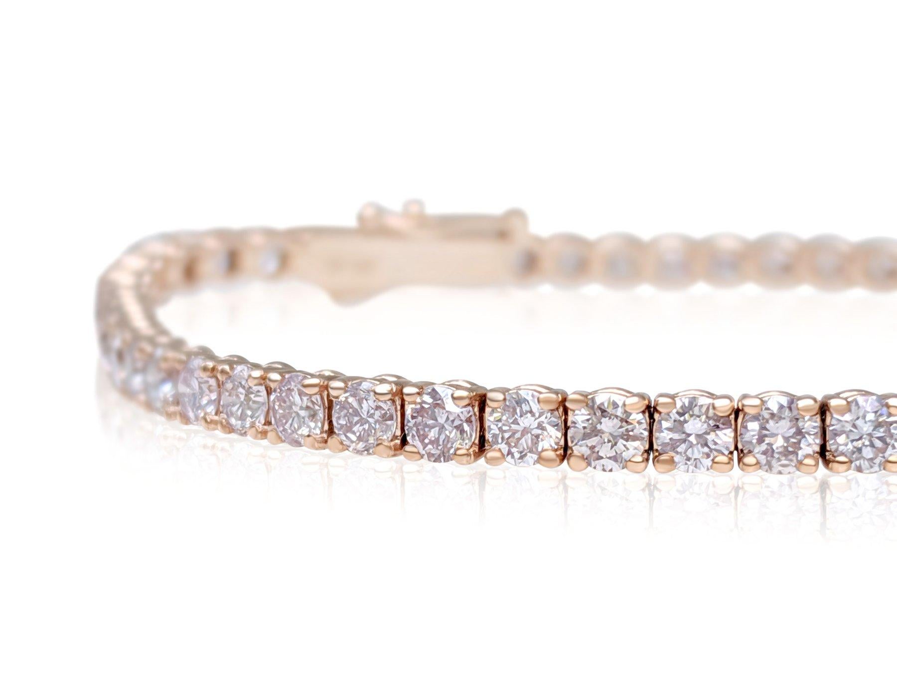 Taglio rotondo NESSUNA RISERVA! - Bracciale Tennis in oro rosa 14K con diamanti rosa da 4,25 carati in vendita