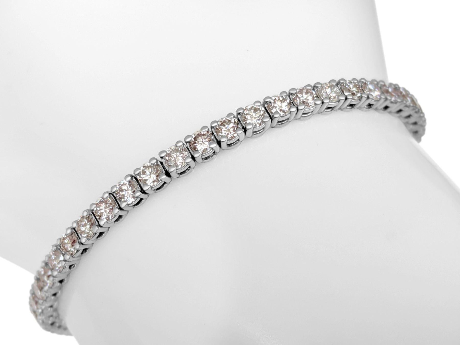 Women's NO RESERVE!  -  4.27Ct Fancy Light Pink Diamond Tennis 14K White Gold Bracelet For Sale