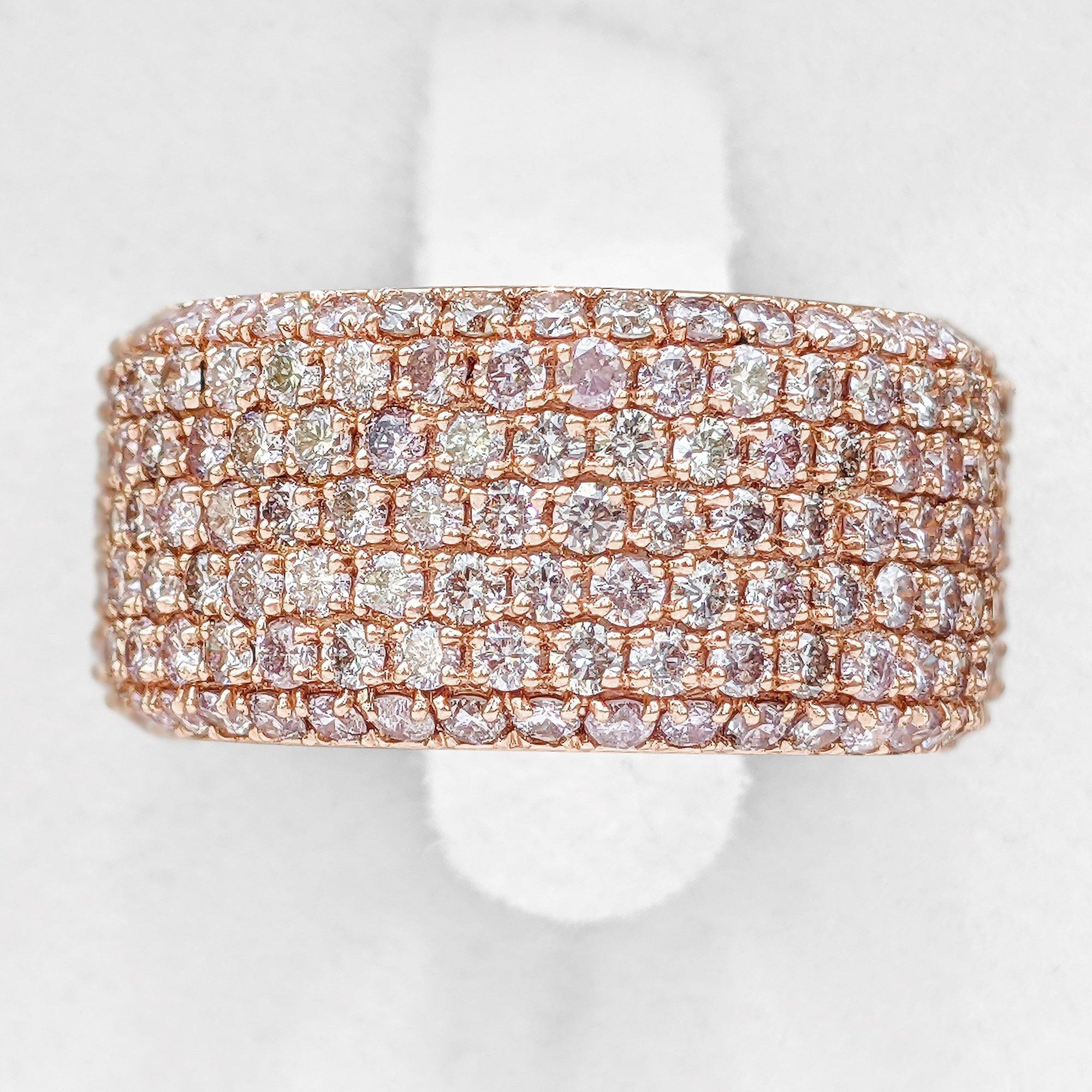 KEINE RESERVE!  -  Memoryring aus 14 Karat Roségold mit 4,30 Karat rosa Fancy-Diamanten (Rundschliff)