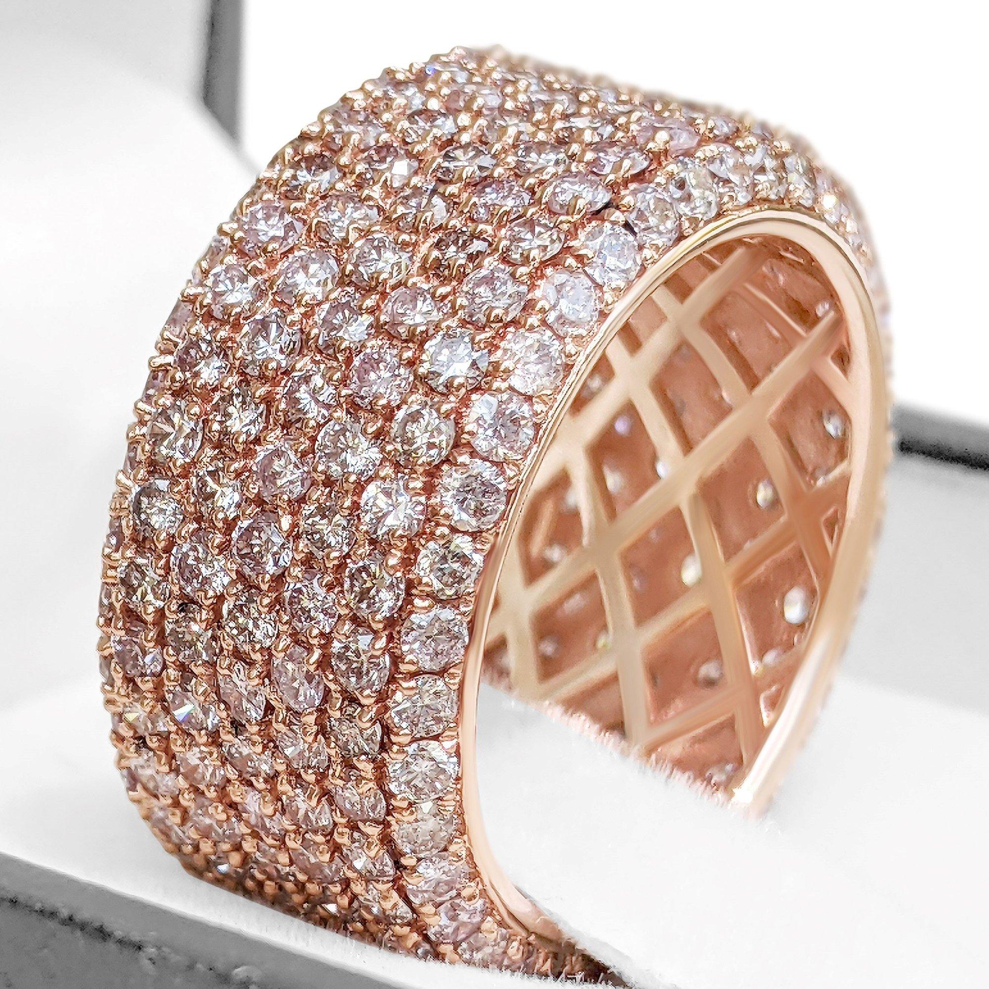 Round Cut NO RESERVE! 4.30 Carat Fancy Pink Diamonds Eternity Band Pink gold - Ring For Sale