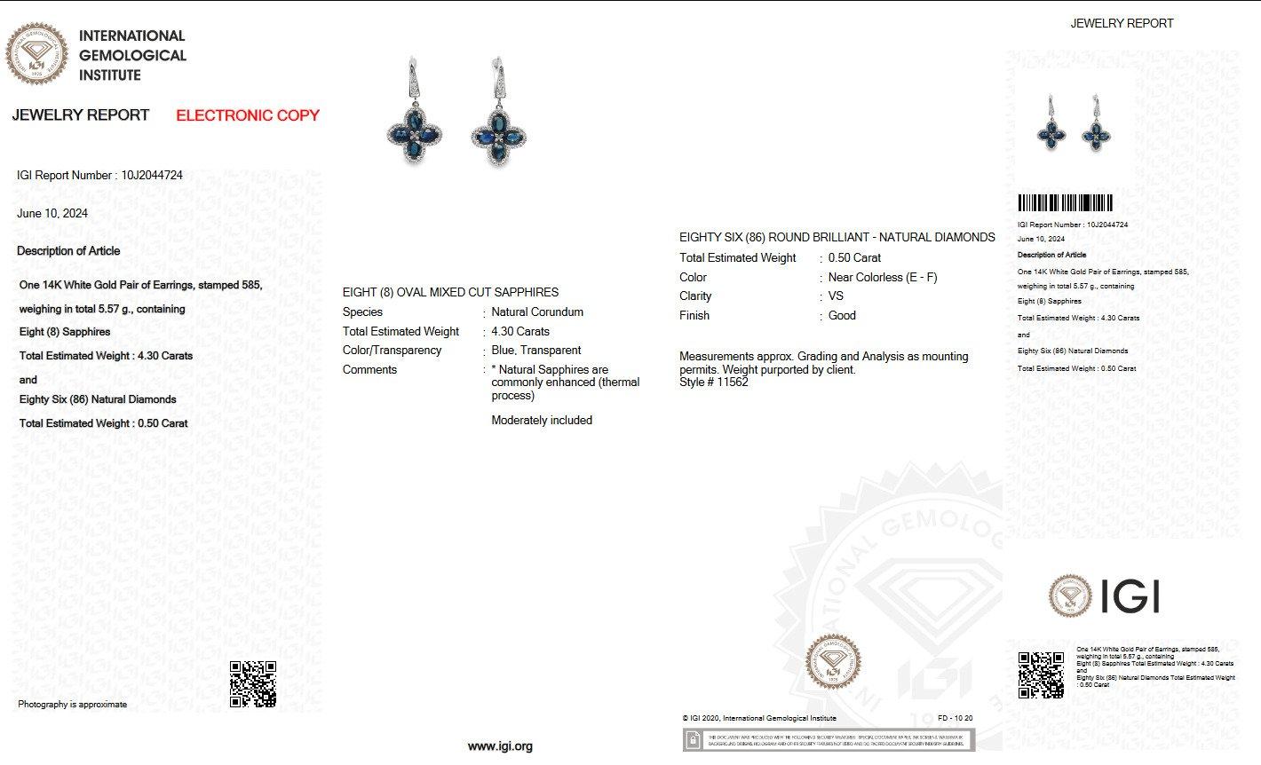 Art Deco NO RESERVE!  4.30Ct Sapphire & 0.50 Pink Diamonds - 14K White Gold Earrings For Sale