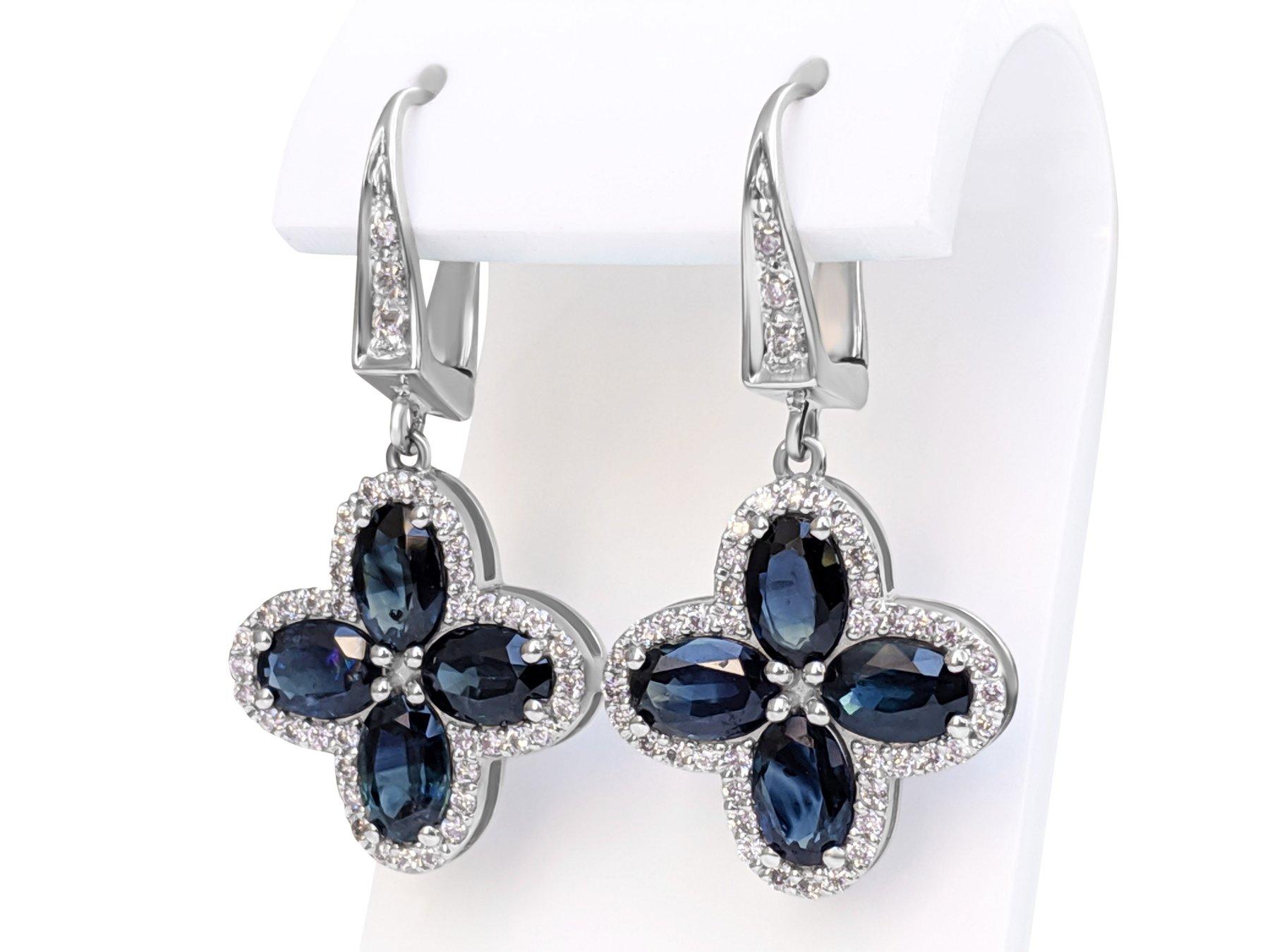 NO RESERVE!  4.30Ct Sapphire & 0.50 Pink Diamonds - 14K White Gold Earrings In New Condition For Sale In Ramat Gan, IL