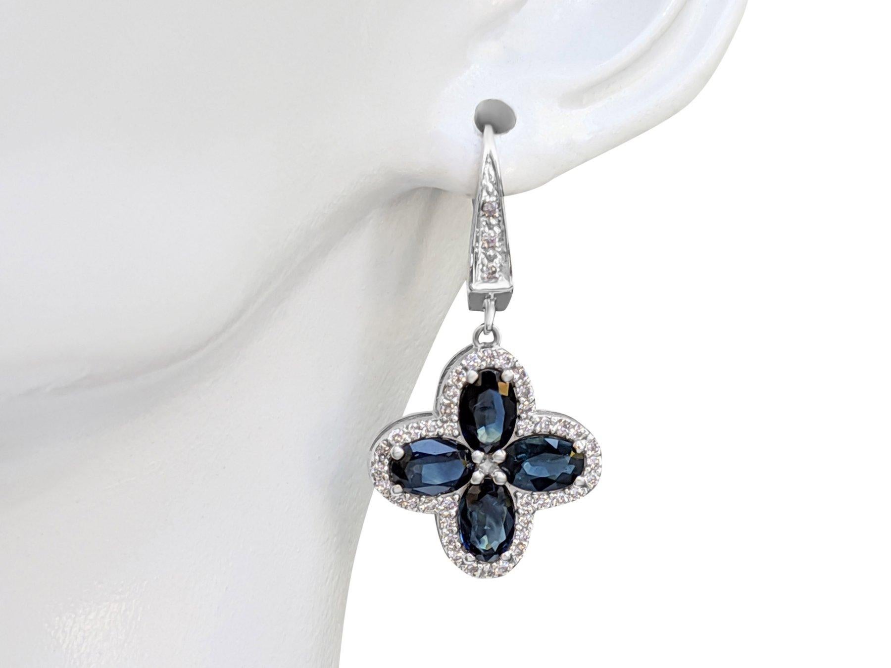 Women's NO RESERVE!  4.30Ct Sapphire & 0.50 Pink Diamonds - 14K White Gold Earrings For Sale