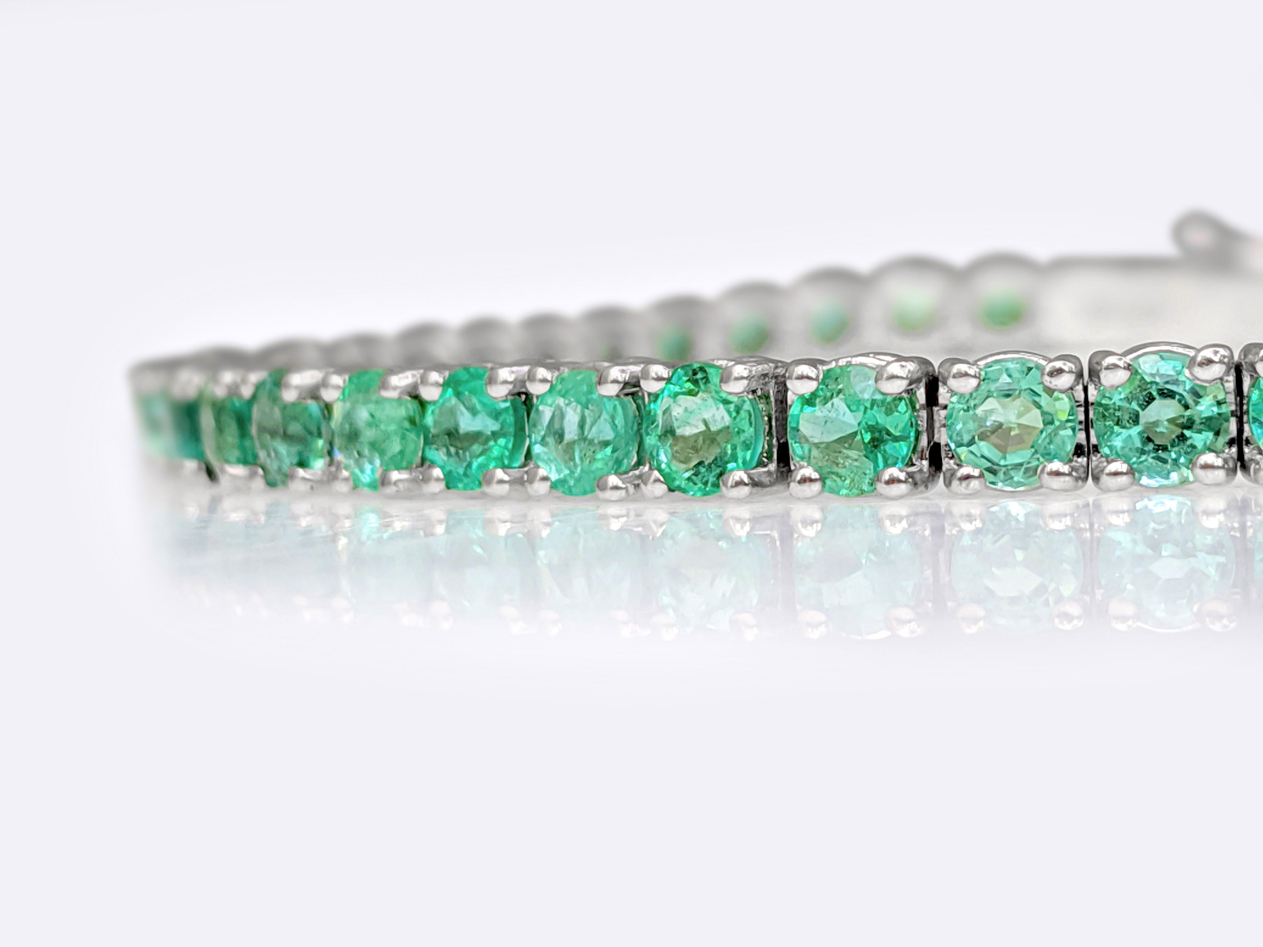 Women's $1 NO RESERVE!  4.32 Carat Emerald Tennis Riviera - 14 kt. White gold - Bracelet