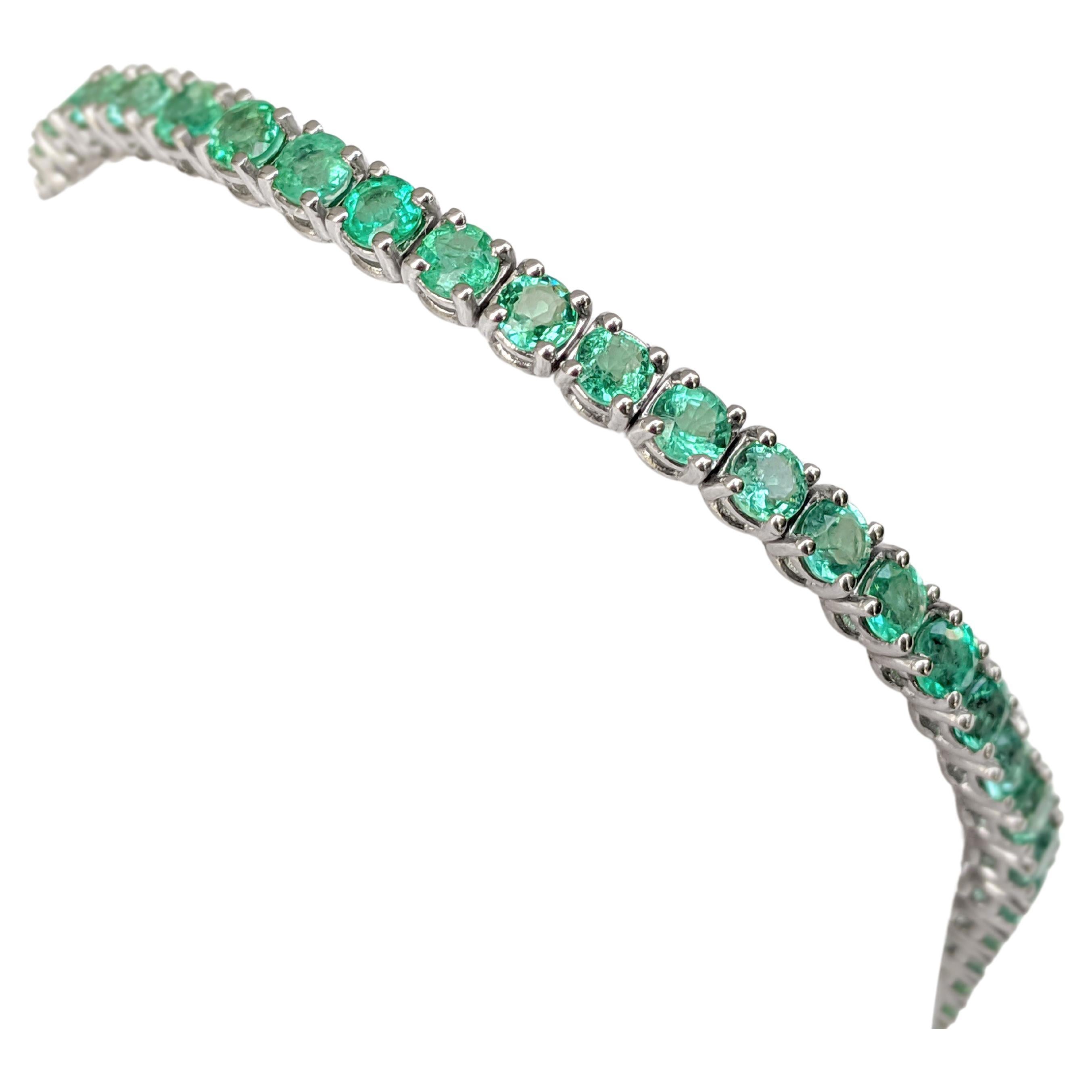 $1 NO RESERVE!  4.32 Carat Emerald Tennis Riviera - 14 kt. White gold - Bracelet For Sale