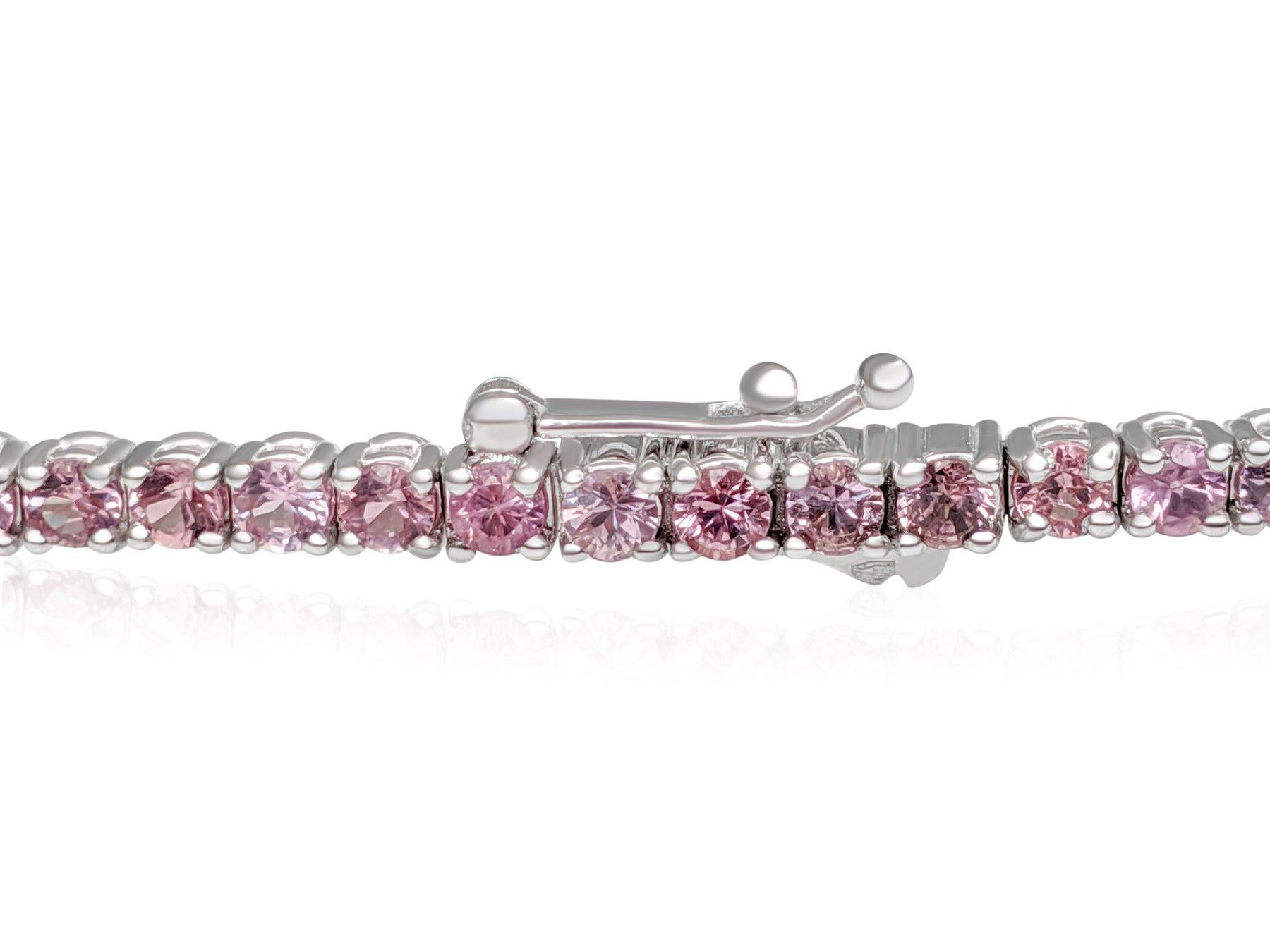 Art Deco $1 NO RESERVE!  4.45 Ct Pink Sapphire Tennis Riviera - 14K White gold - Bracelet For Sale