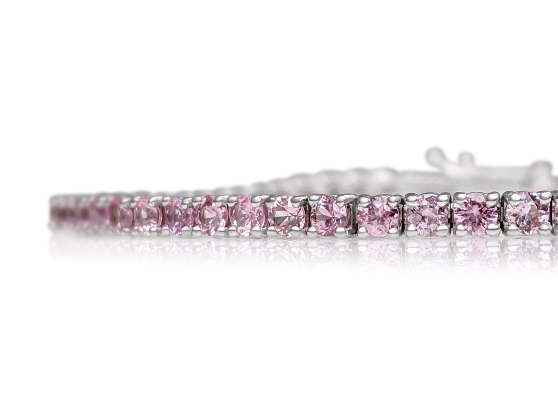 Round Cut $1 NO RESERVE!  4.45 Ct Pink Sapphire Tennis Riviera - 14K White gold - Bracelet For Sale