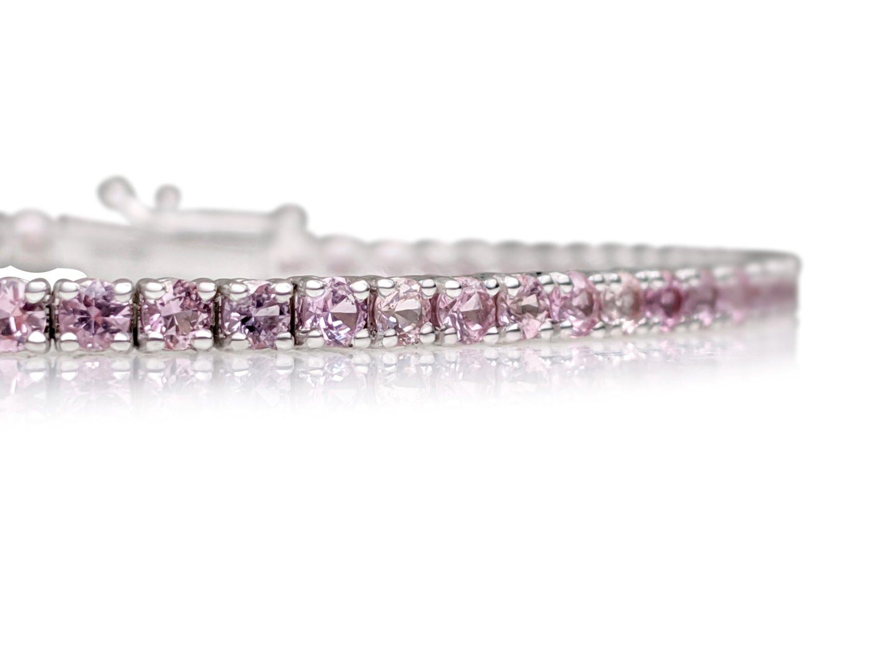 $1 NO RESERVE!  4.45 Ct Pink Sapphire Tennis Riviera - 14K White gold - Bracelet In New Condition For Sale In Ramat Gan, IL