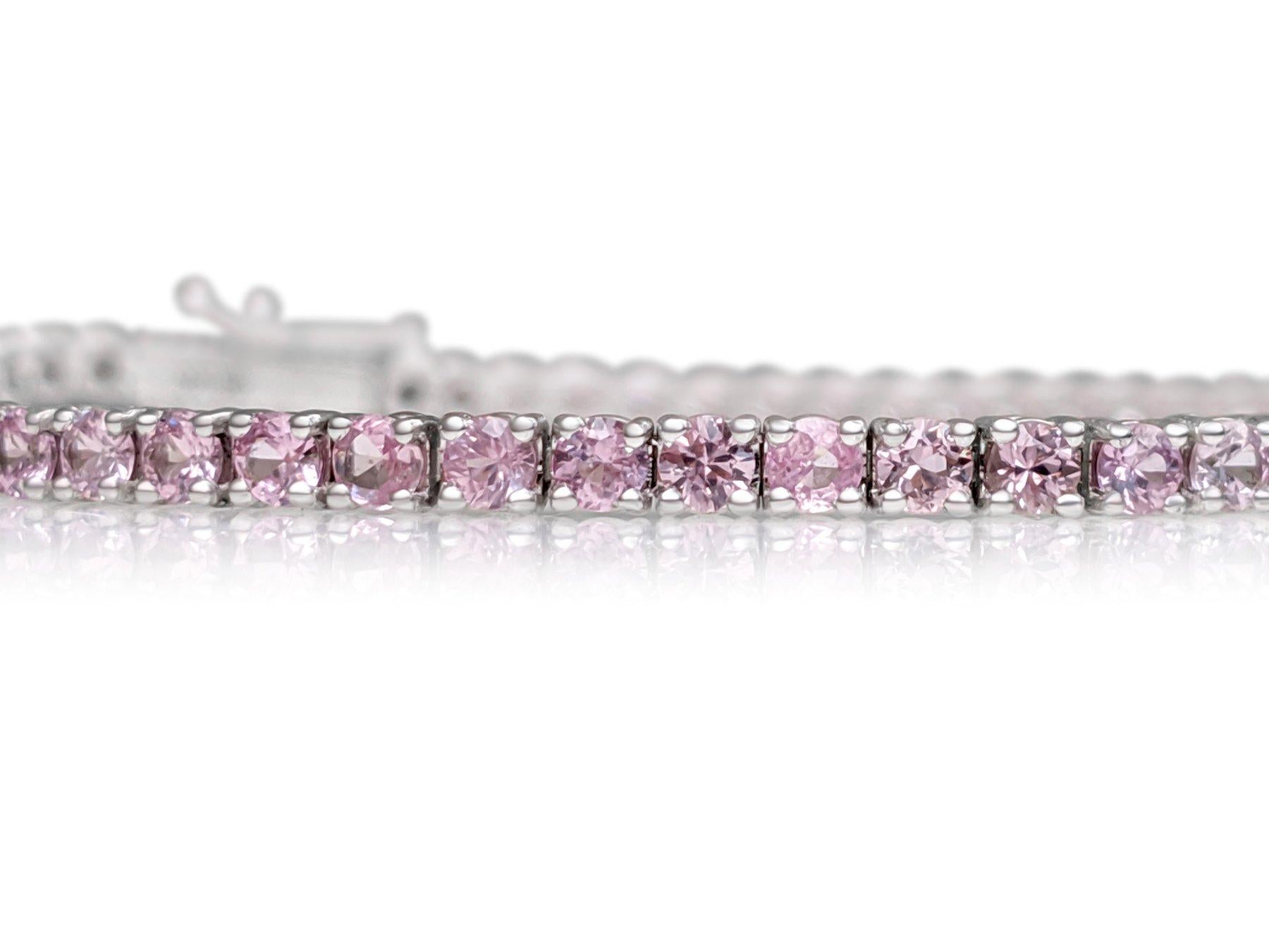 $1 NO RESERVE!  4.45 Ct Pink Sapphire Tennis Riviera - 14K White gold - Bracelet For Sale 1