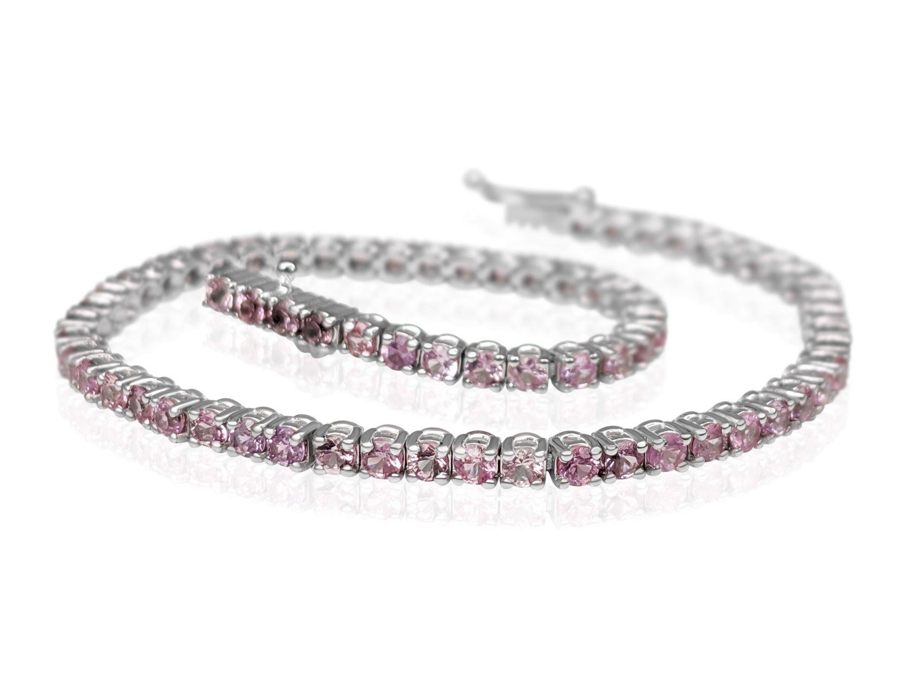 $1 NO RESERVE!  4.45 Ct Pink Sapphire Tennis Riviera - 14K White gold - Bracelet For Sale 2