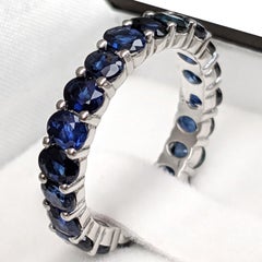 NO RESERVE! 4.55Ct Sapphire Eternity Band - Sapphire - 14kt White gold - Ring