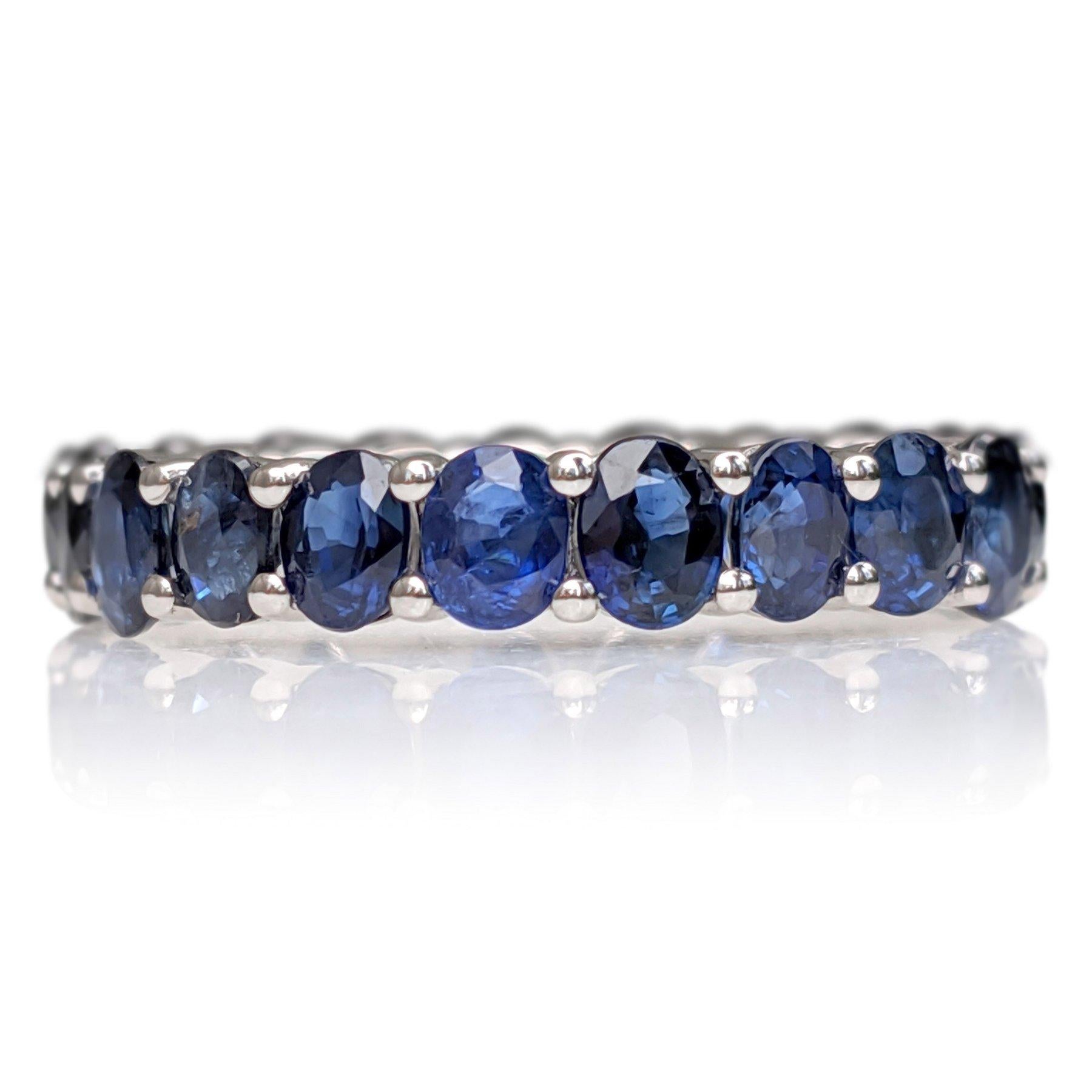 Art Deco NO RESERVE! 4.55Ct Sapphire Eternity Band - Sapphire - 14kt White gold - Ring For Sale